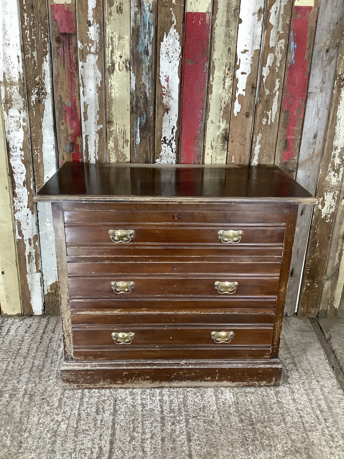 1930s Stained Satin Walnut Chest of 3 Drawers 2'8"Hx3'2"W