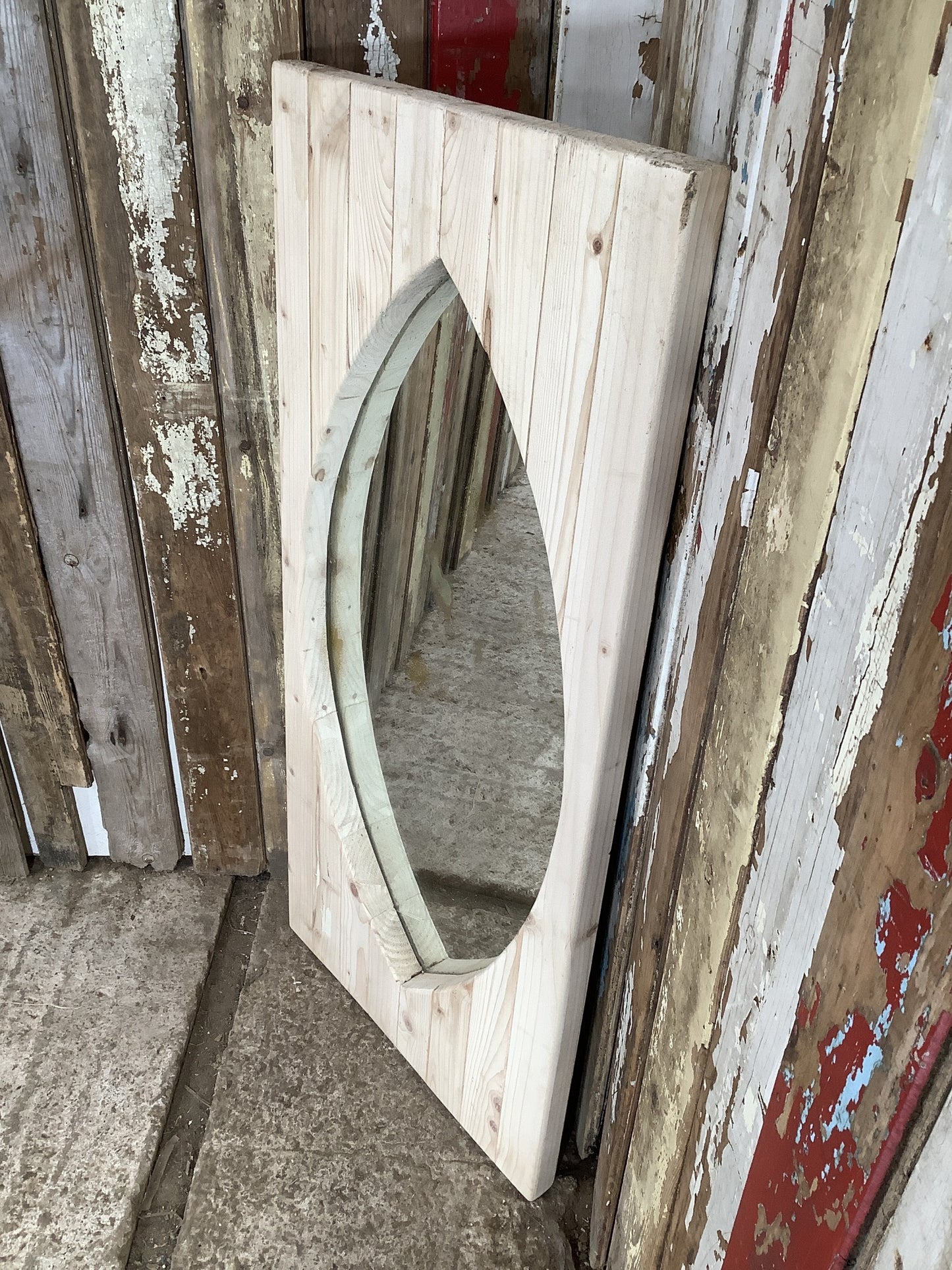 Old Sanded Back Pine & Glass Mirror 3'6"Hx1'7"W