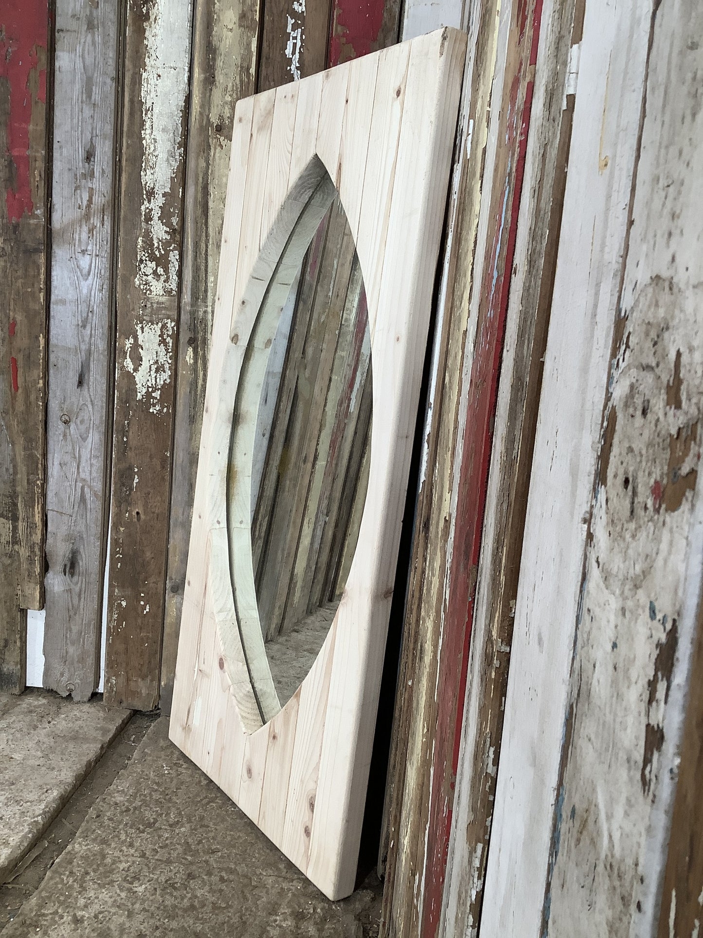 Old Sanded Back Pine & Glass Mirror 3'6"Hx1'7"W