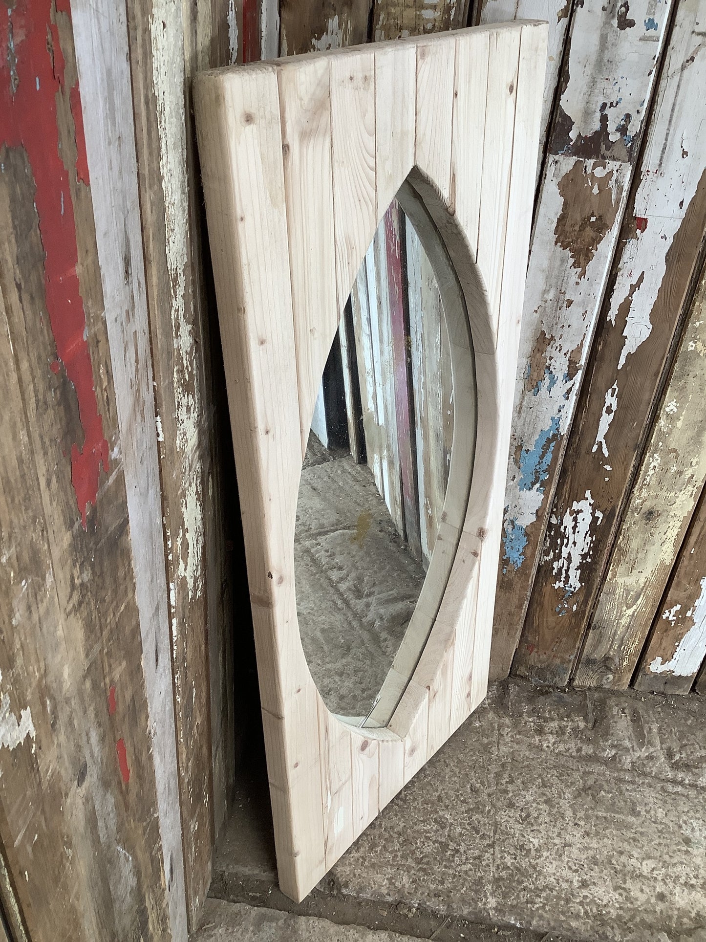 Old Sanded Back Pine & Glass Mirror 3'6"Hx1'7"W