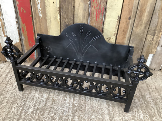 Old Painted Wrought Iron & Cast Iron Fire Basket 1'5"Hx2'10"W