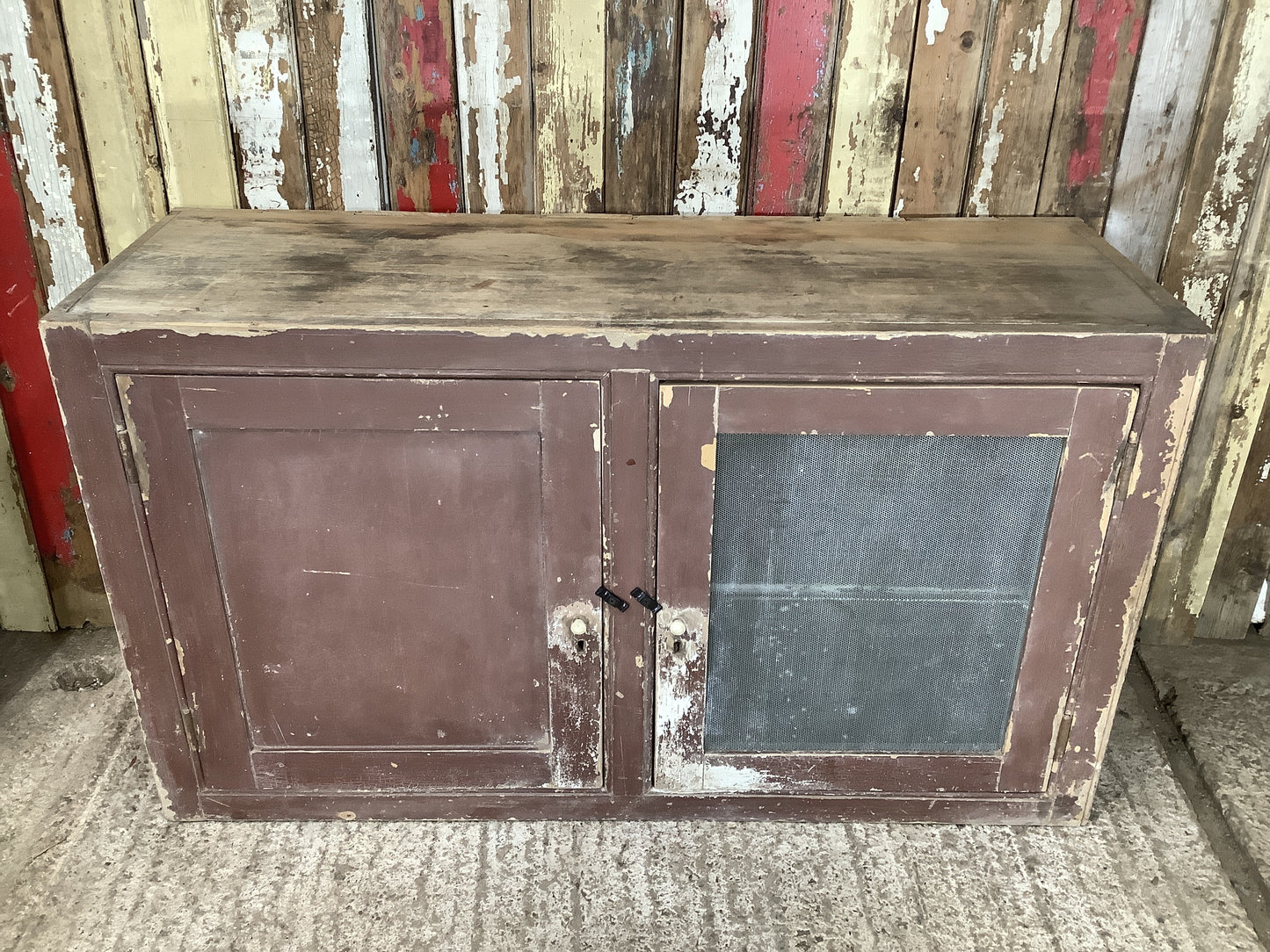 Victorian Pine Meat Safe With Zinc Mesh Kitchen Storage Cupboard 2'7"Hx4'6"W