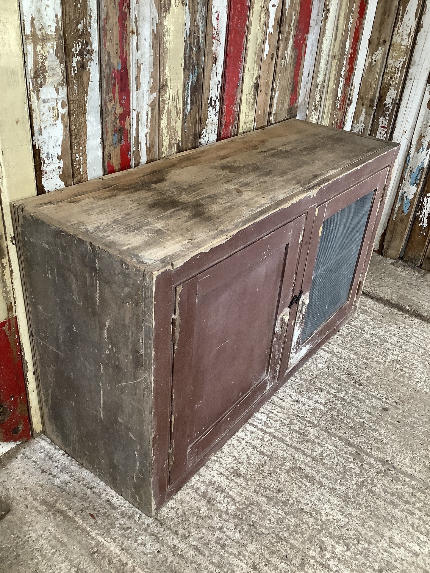 Victorian Pine Meat Safe With Zinc Mesh Kitchen Storage Cupboard 2'7"Hx4'6"W