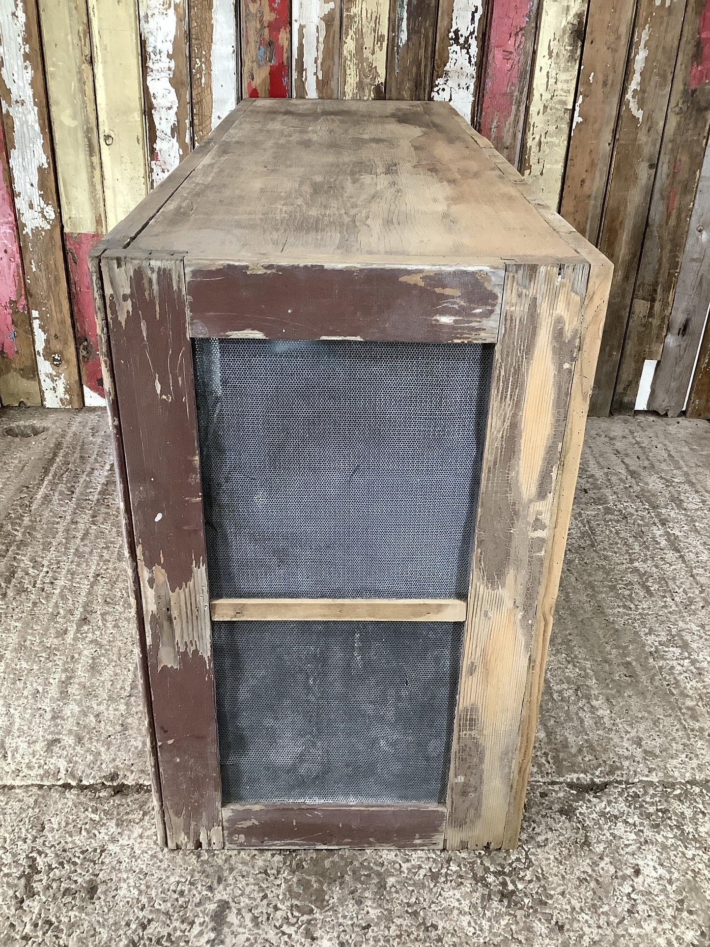 Victorian Pine Meat Safe With Zinc Mesh Kitchen Storage Cupboard 2'7"Hx4'6"W