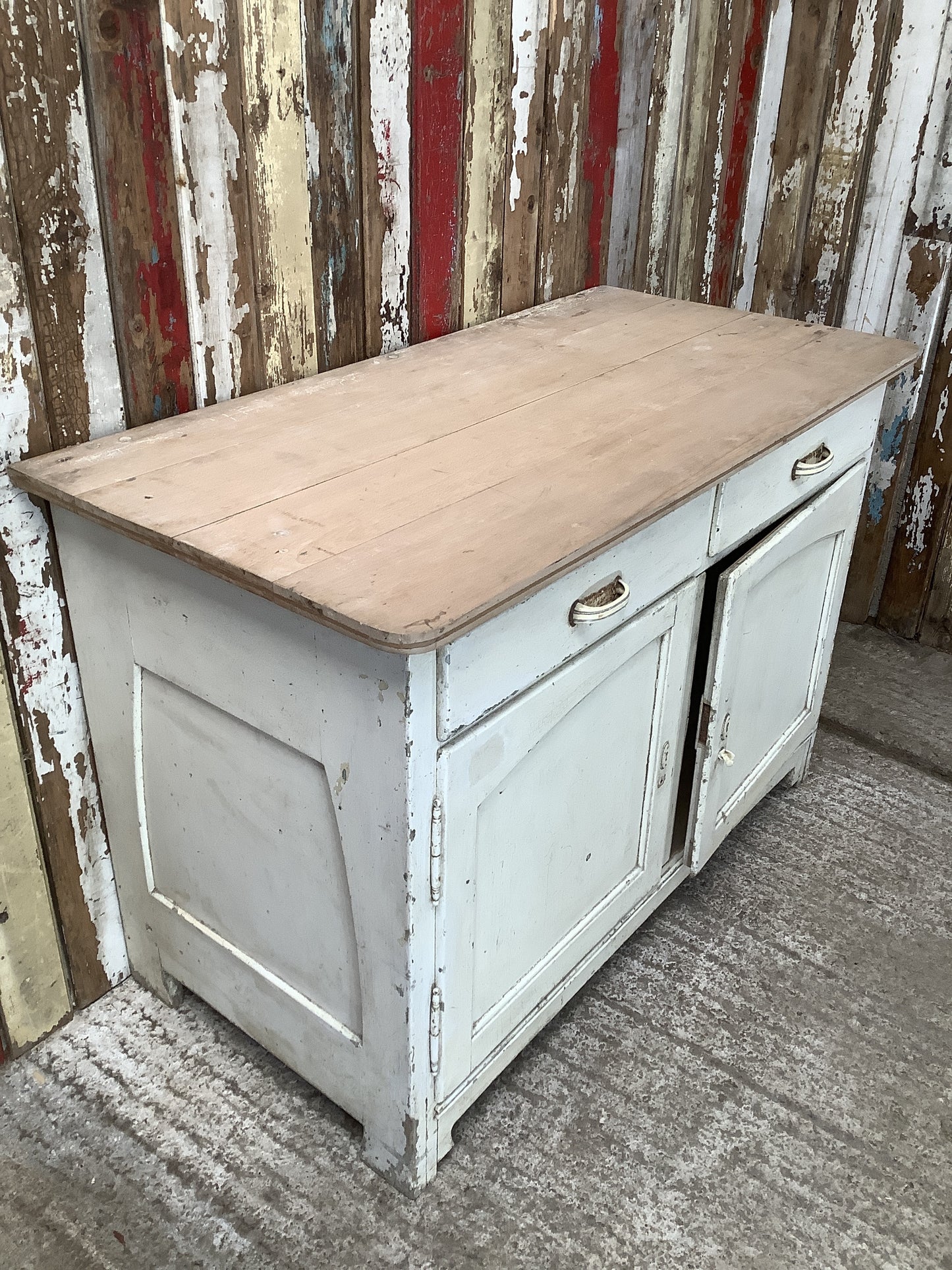 Old Pine Dresser Base Double Door Kitchen Cupboard Two Drawers 2'10"Hx4'2"W