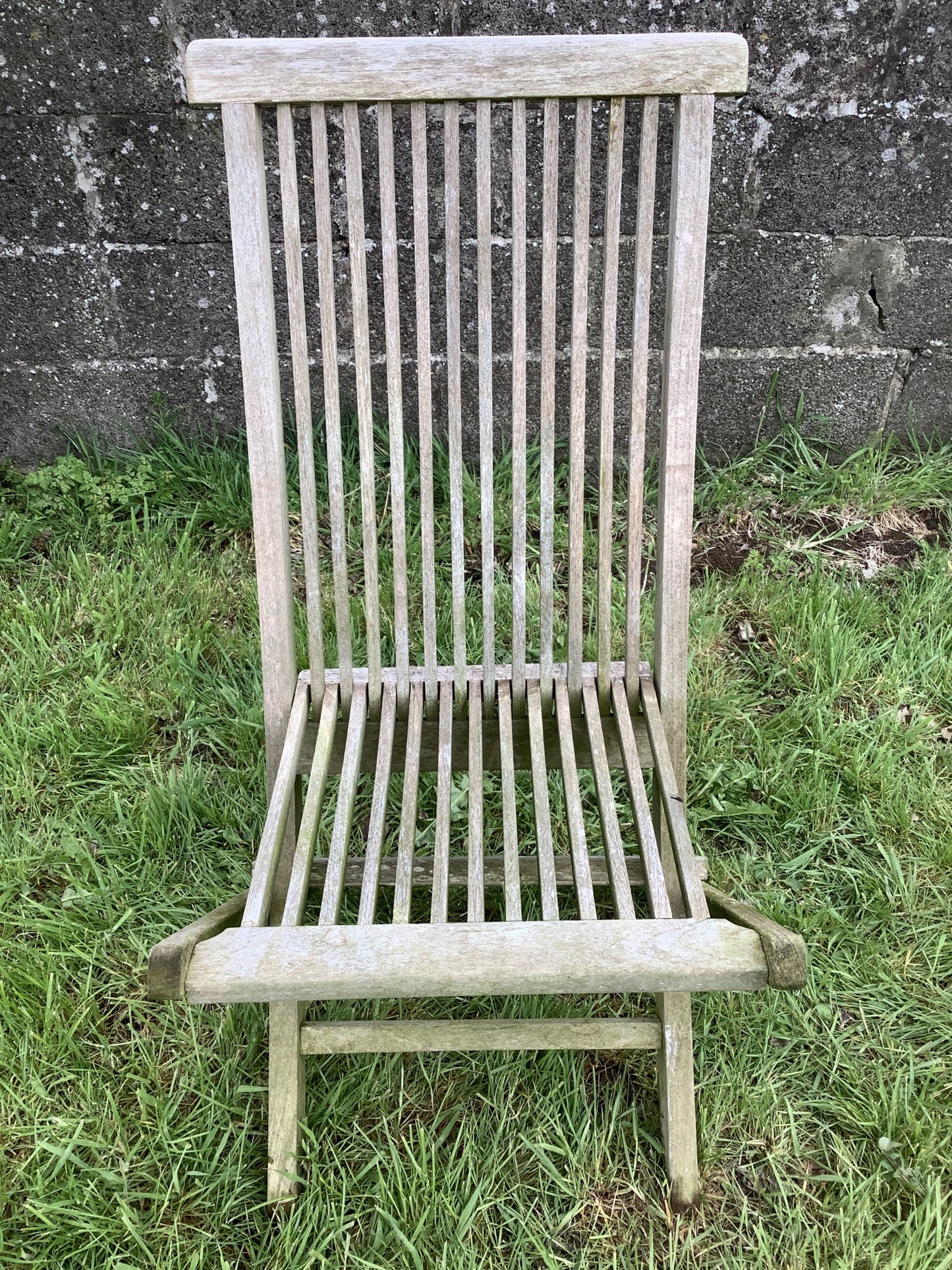 Folding Weathered Solid Teak Garden Single Slated Outside Chair 3'3"H