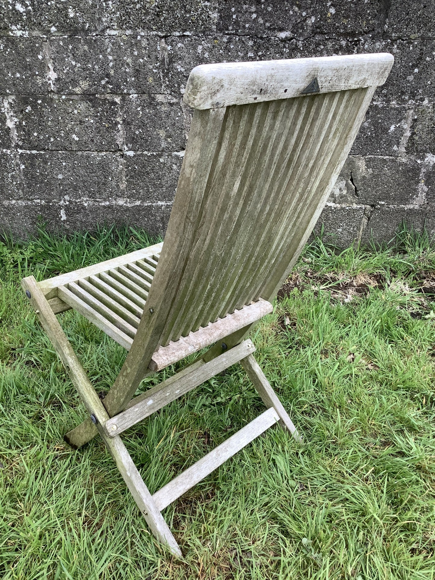 Folding Weathered Solid Teak Garden Single Slated Outside Chair 3'3"H