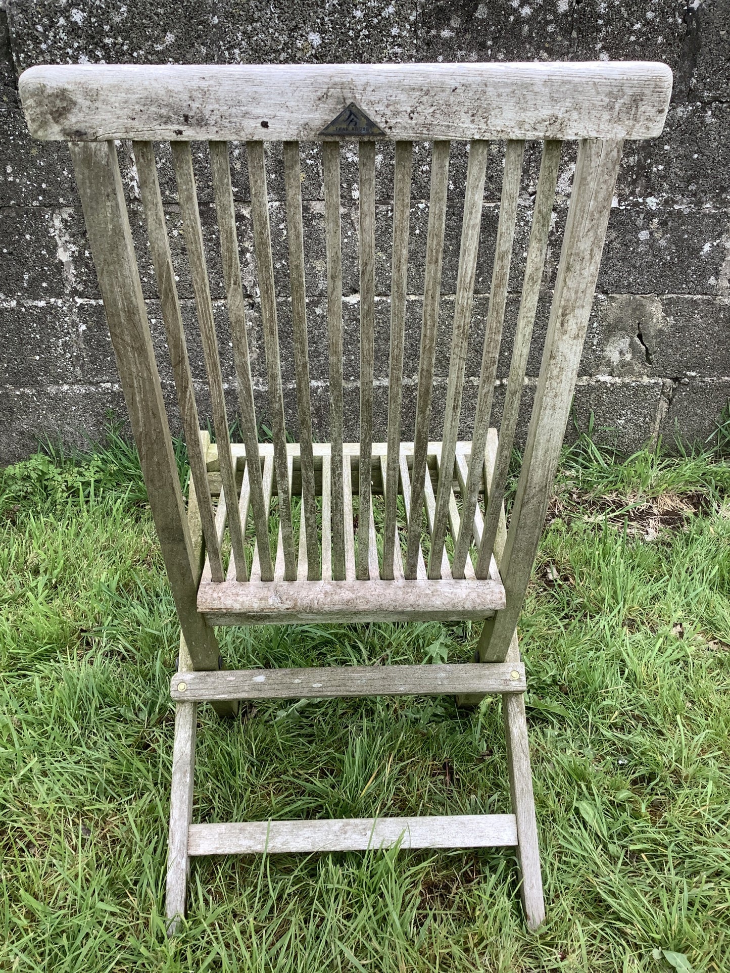 Folding Weathered Solid Teak Garden Single Slated Outside Chair 3'3"H