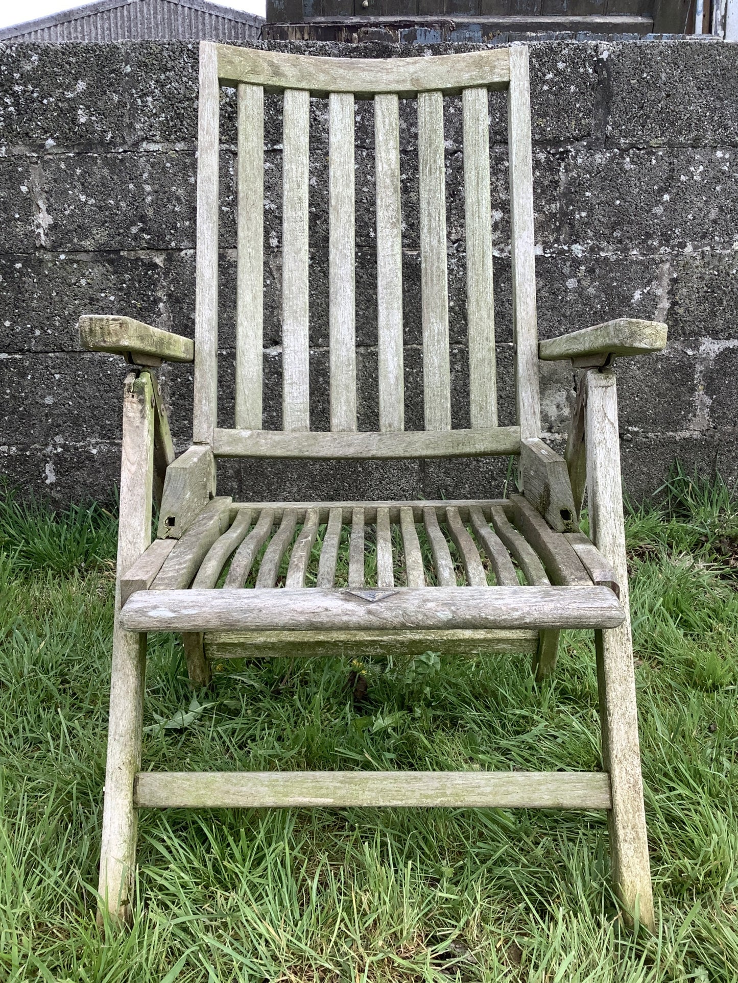 Single Rustic Solid Old Reclaimed Teak Carver Arm Garden Outside Chair 3'4"H