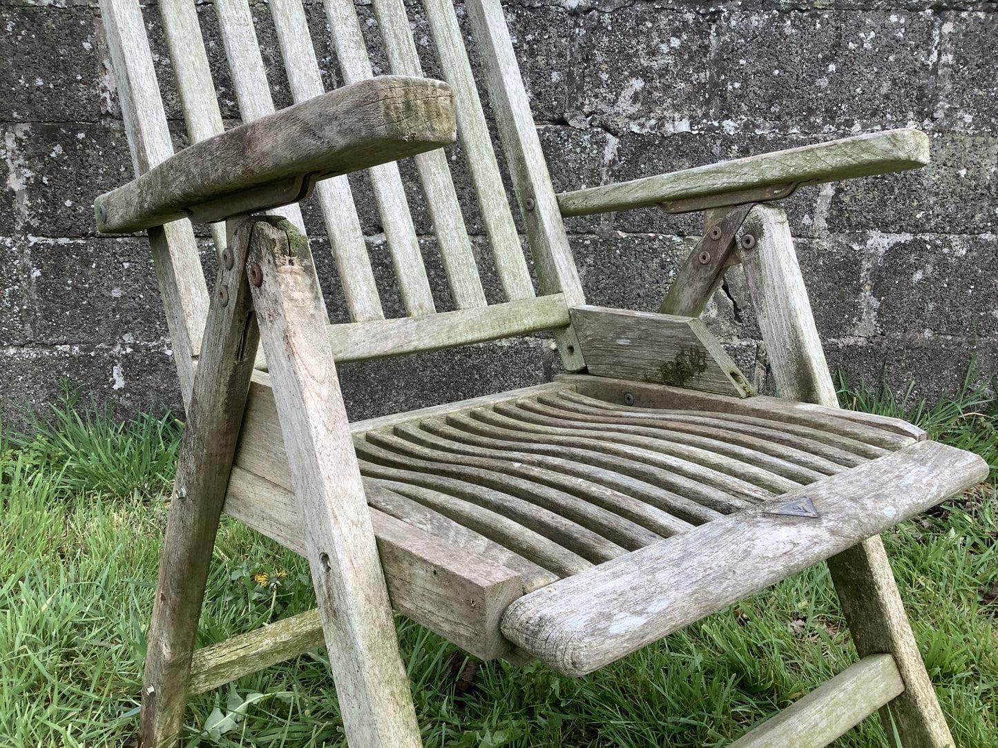 Single Rustic Solid Old Reclaimed Teak Carver Arm Garden Outside Chair 3'4"H