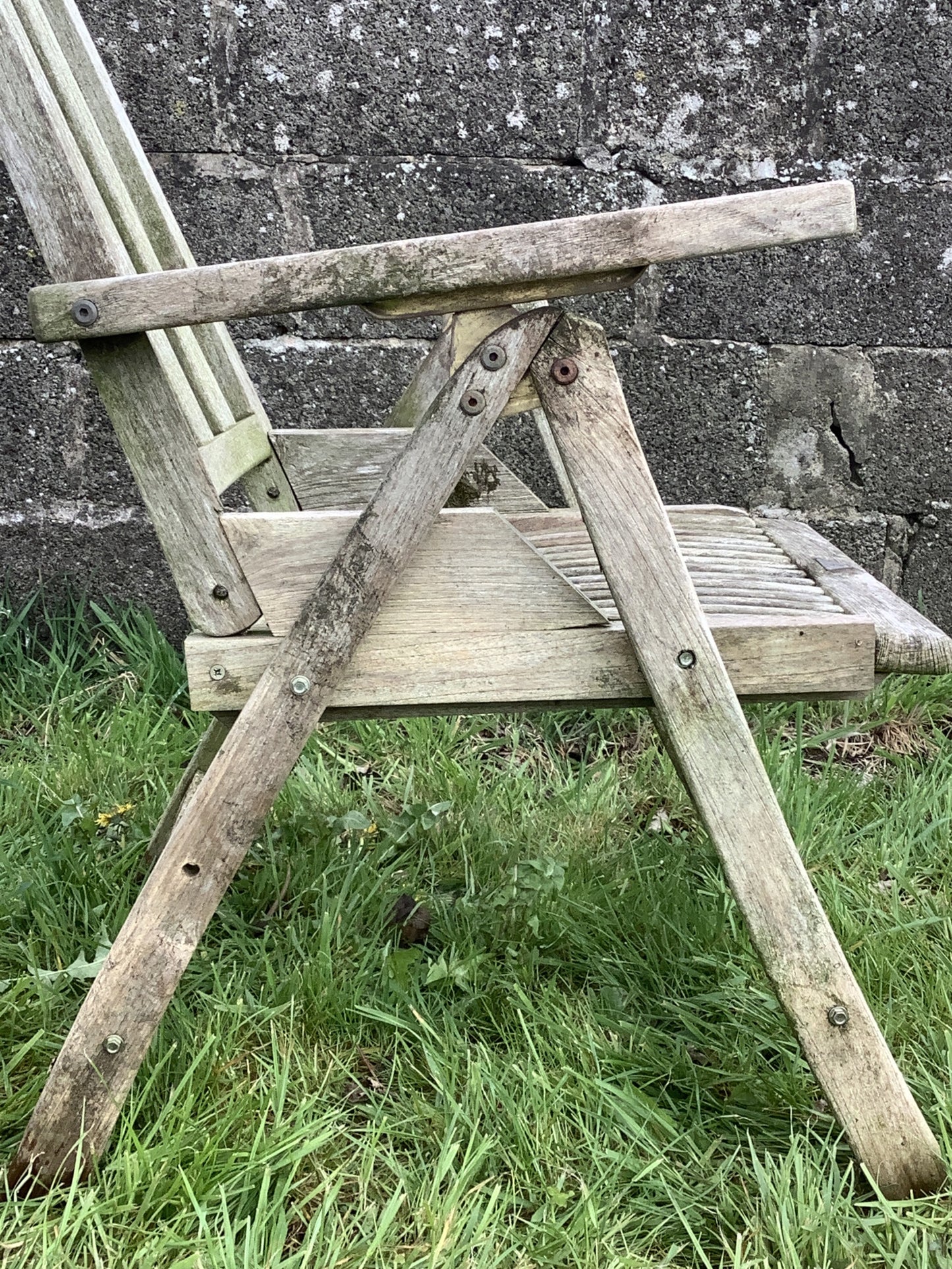 Single Rustic Solid Old Reclaimed Teak Carver Arm Garden Outside Chair 3'4"H
