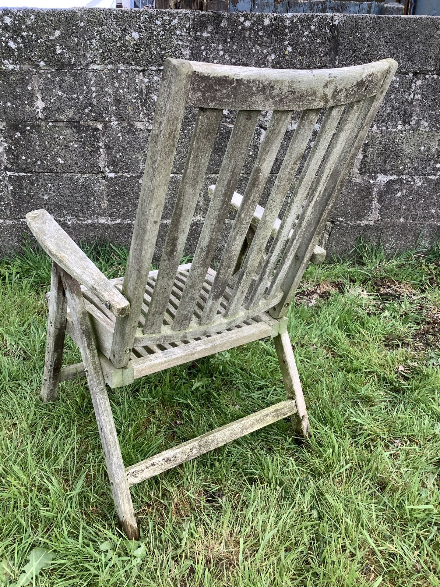 Single Rustic Solid Old Reclaimed Teak Carver Arm Garden Outside Chair 3'4"H
