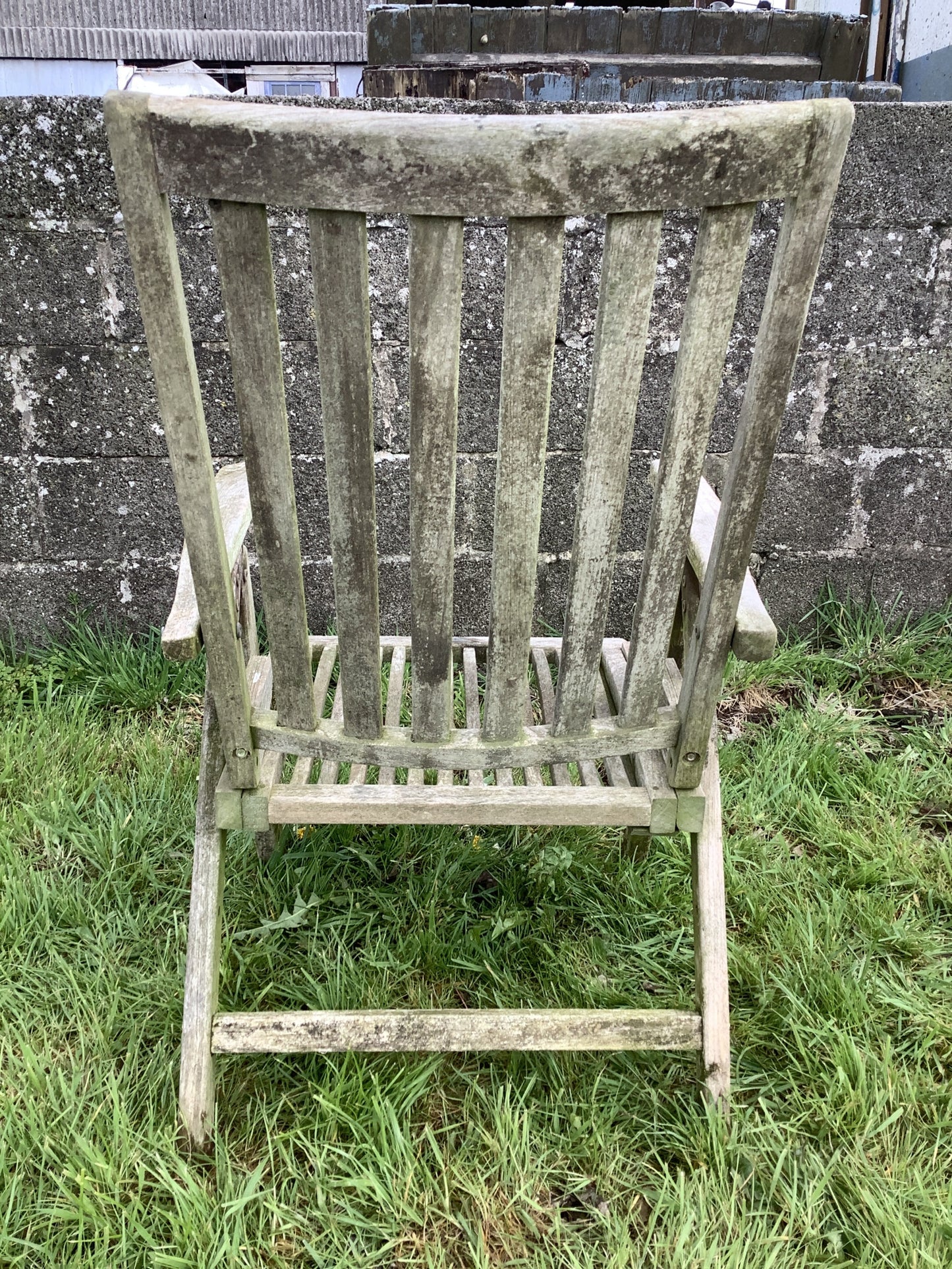 Single Rustic Solid Old Reclaimed Teak Carver Arm Garden Outside Chair 3'4"H