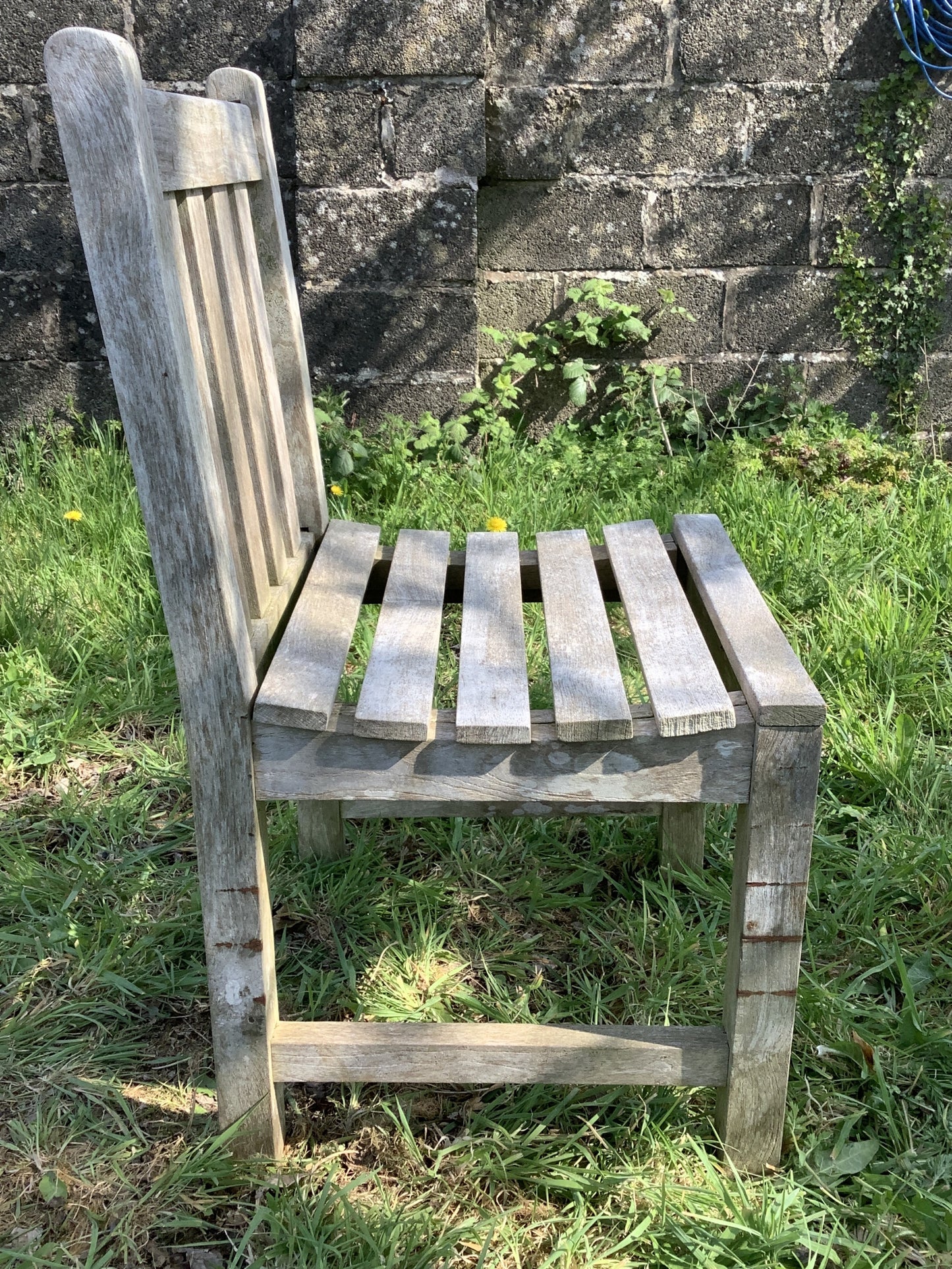 Single Solid Weathered Silvered Teak Garden Chair Ourside Seat 2'11"H