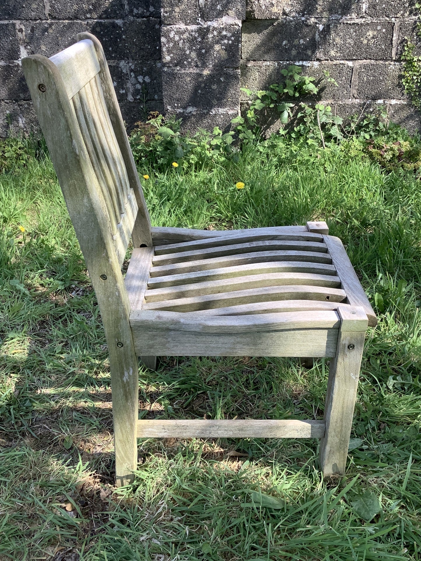 Quirky Single Solid Weathered Silvered Teak Garden Chair Outside Seat 3'0"H