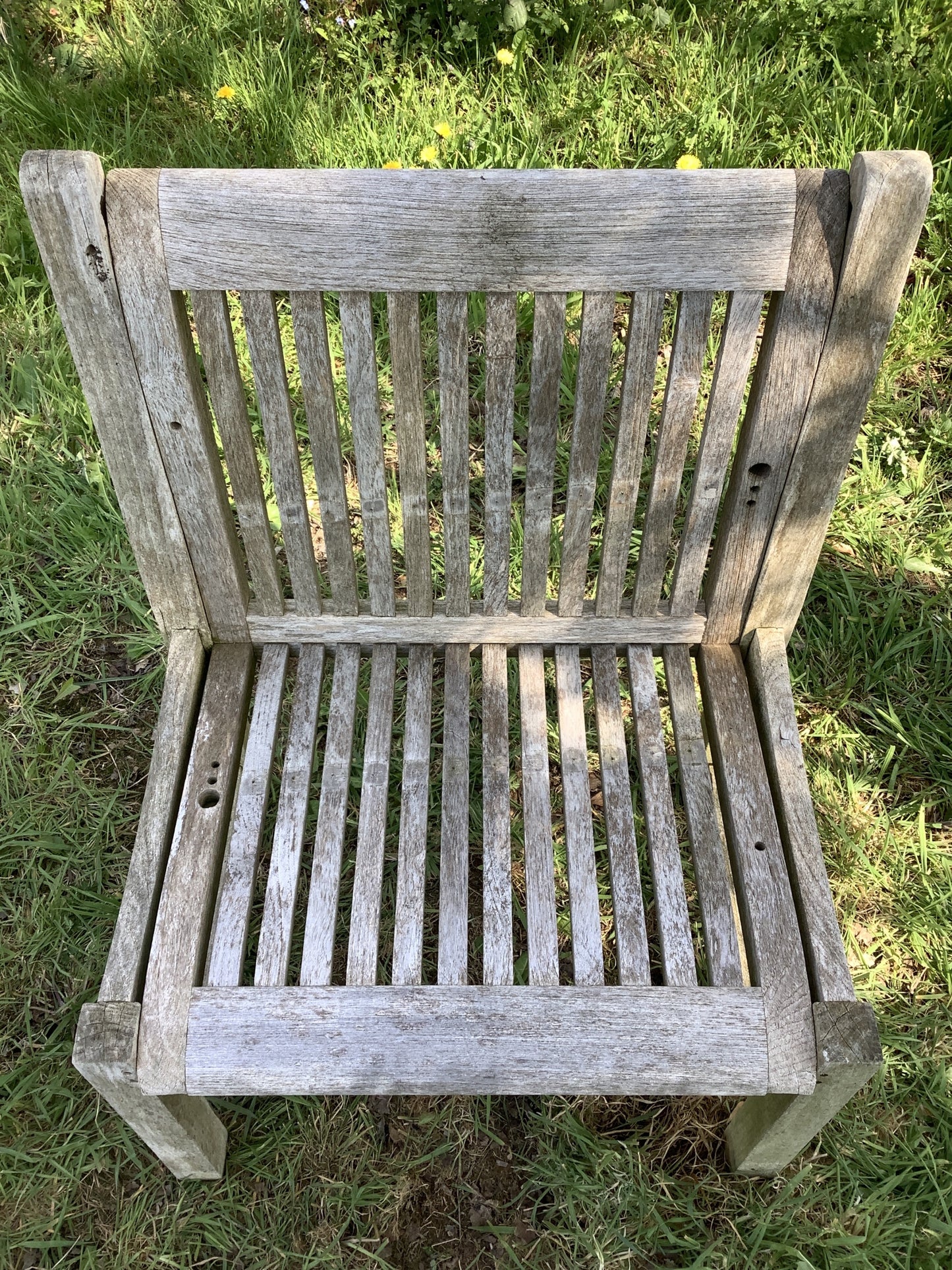 Quirky Single Wide Solid Weathered Silvered Teak Outdoor Garden Chair 2'11"H