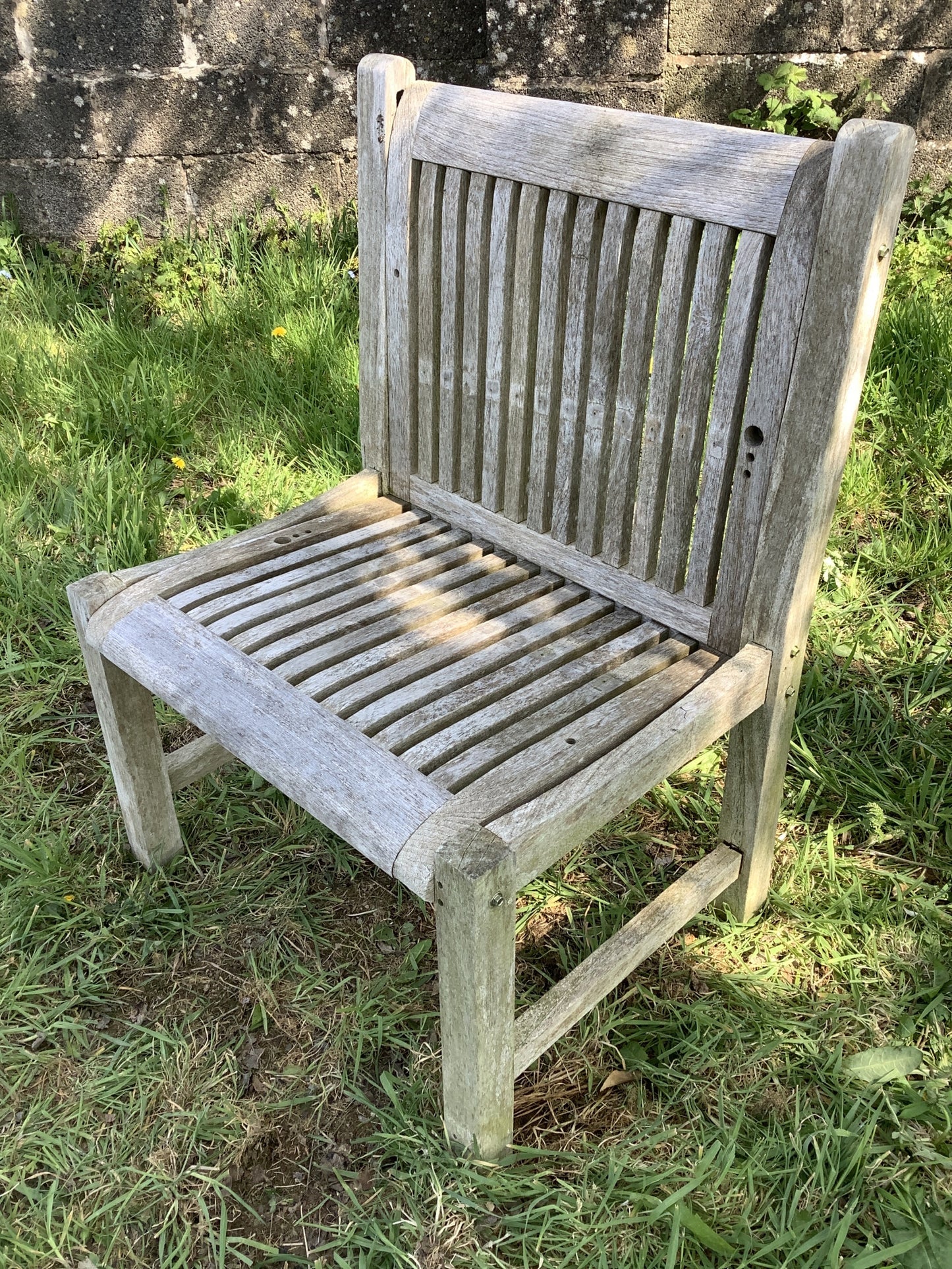 Quirky Single Wide Solid Weathered Silvered Teak Outdoor Garden Chair 2'11"H