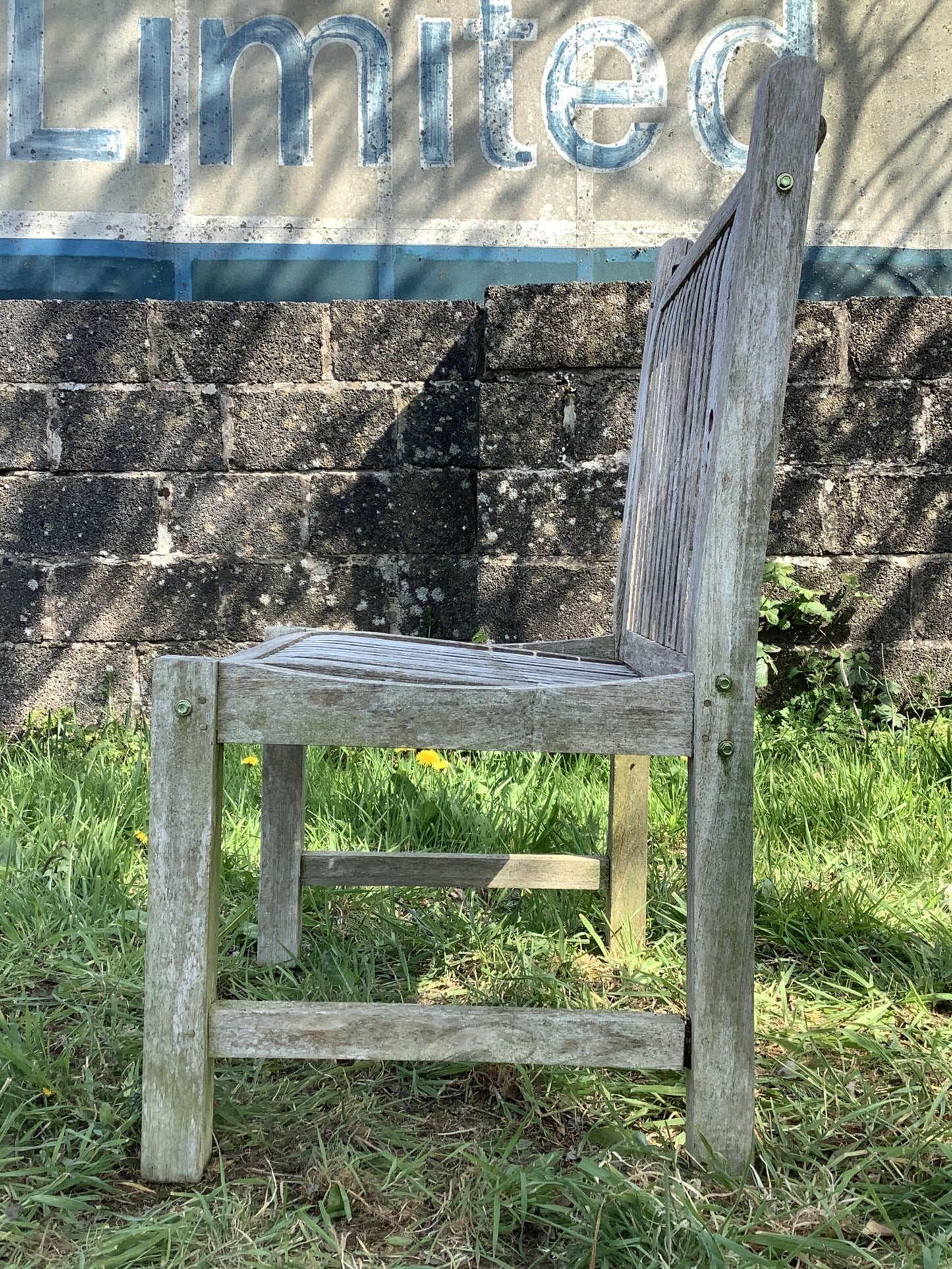 Quirky Single Wide Solid Weathered Silvered Teak Outdoor Garden Chair 2'11"H