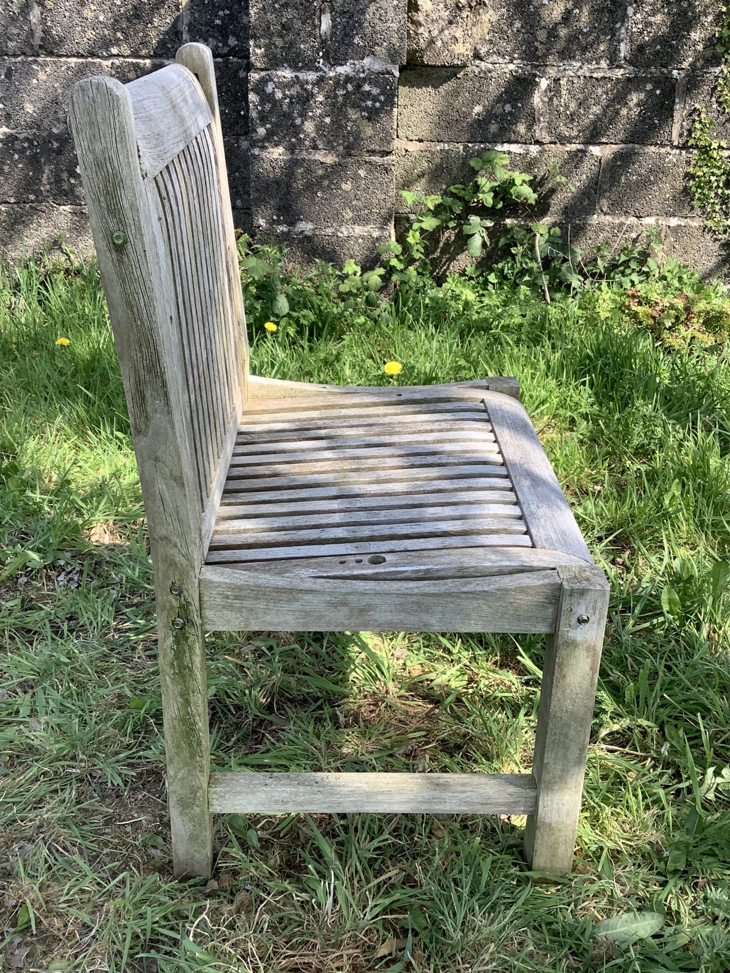 Quirky Single Wide Solid Weathered Silvered Teak Outdoor Garden Chair 2'11"H