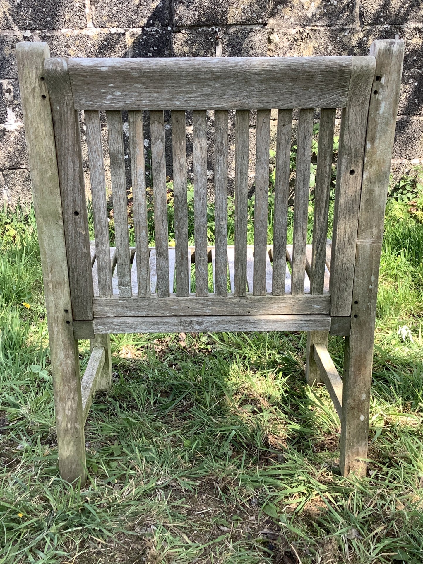 Quirky Single Wide Solid Weathered Silvered Teak Outdoor Garden Chair 2'11"H