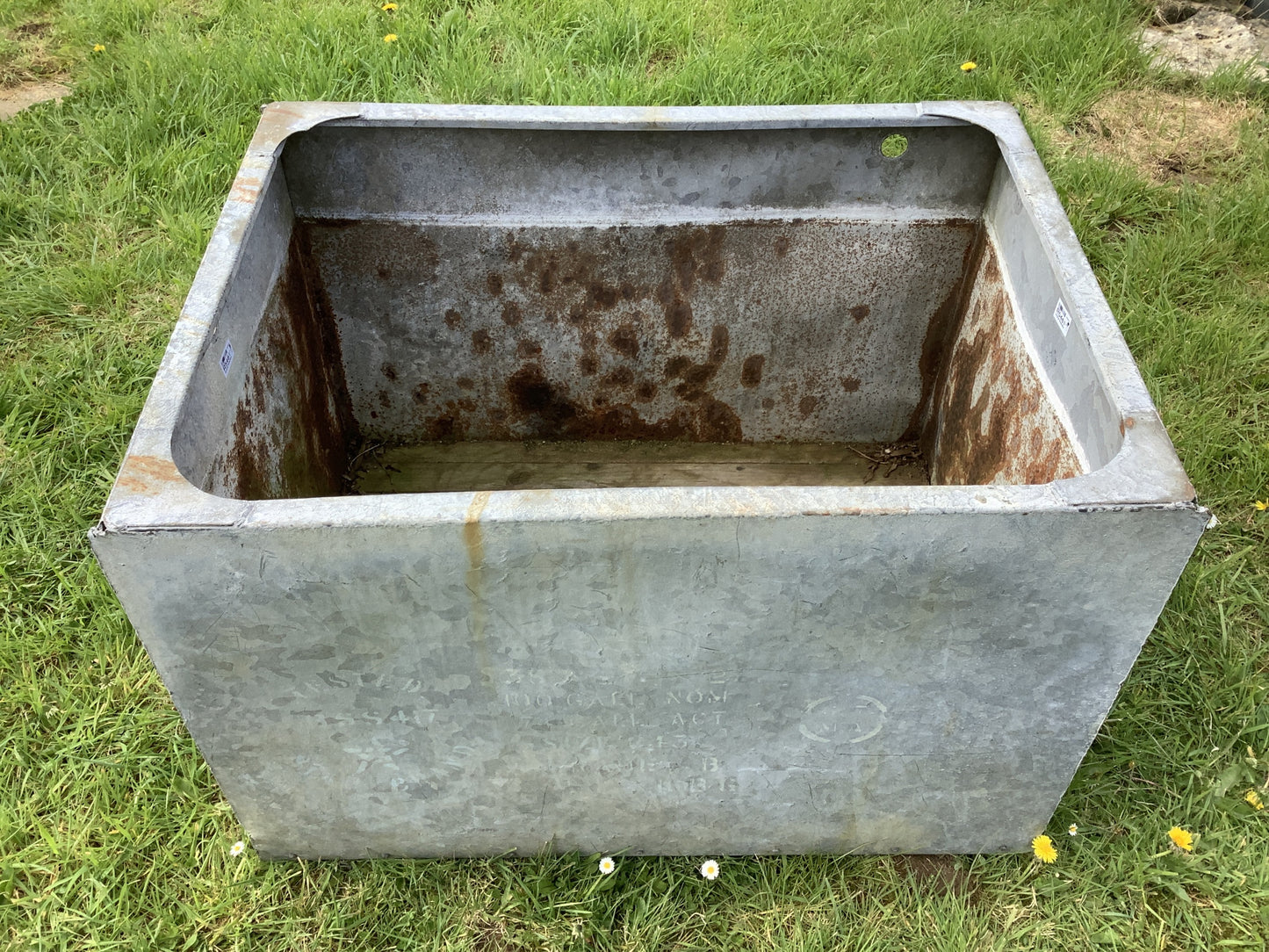 1930s Galvanized Riveted Water Trough Planter 2'1"Hx2'3"W