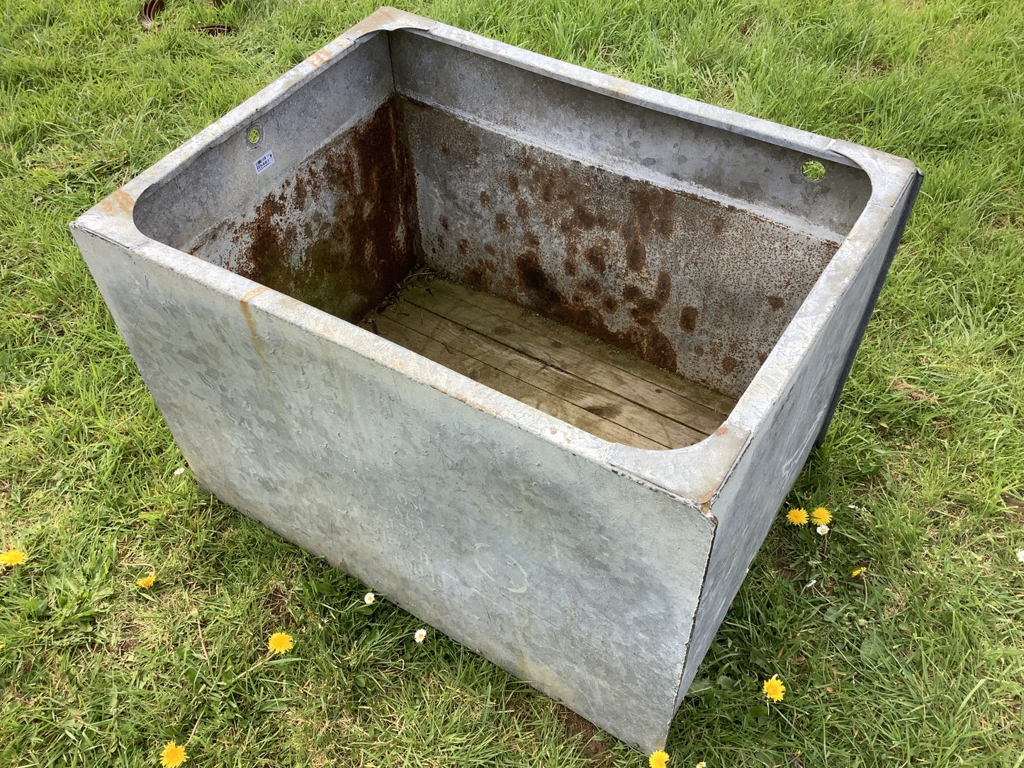 1930s Galvanized Riveted Water Trough Planter 2'1"Hx2'3"W