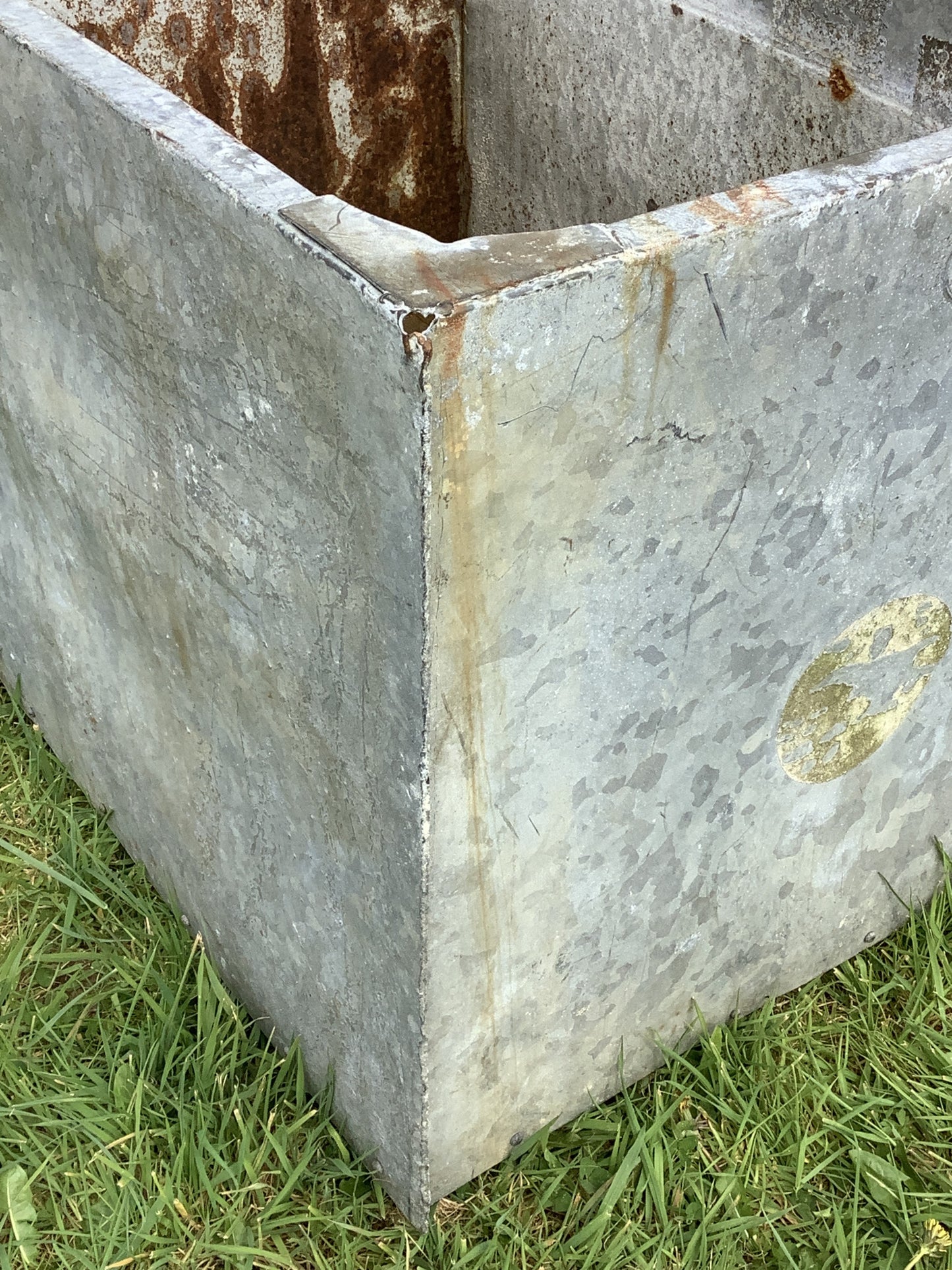 1930s Galvanized Riveted Water Trough Planter  2'1"Hx2'3"W