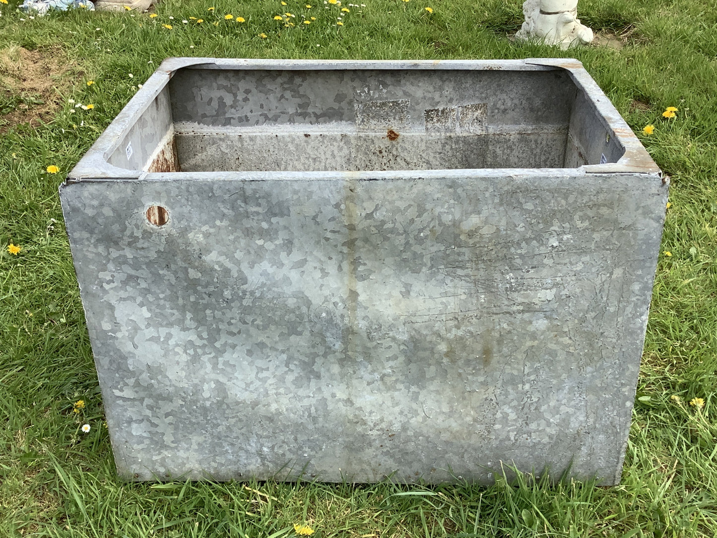 1930s Galvanized Riveted Water Trough Planter 2'1"Hx2'3"W
