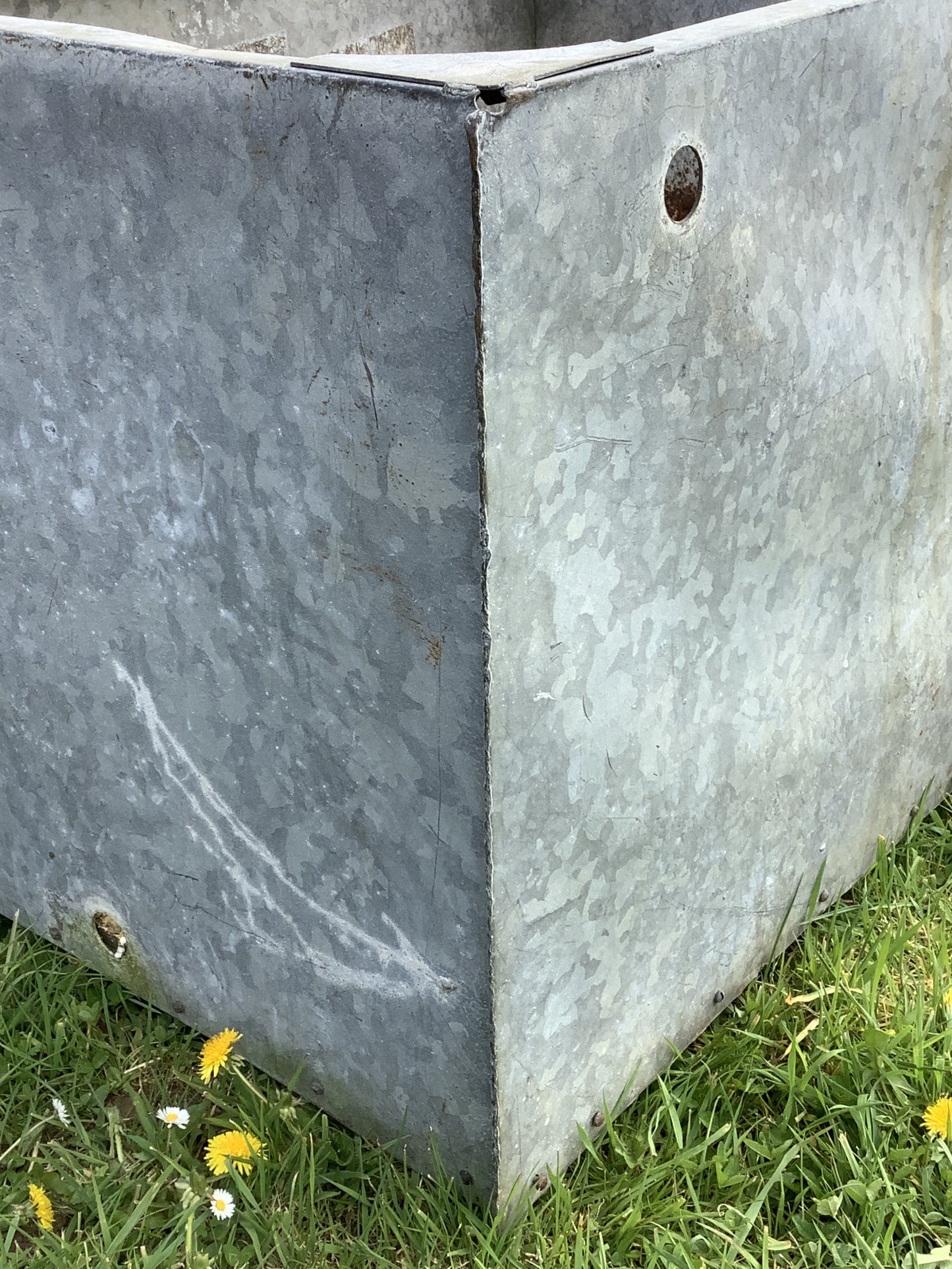 1930s Galvanized Riveted Water Trough Planter 2'1"Hx2'3"W