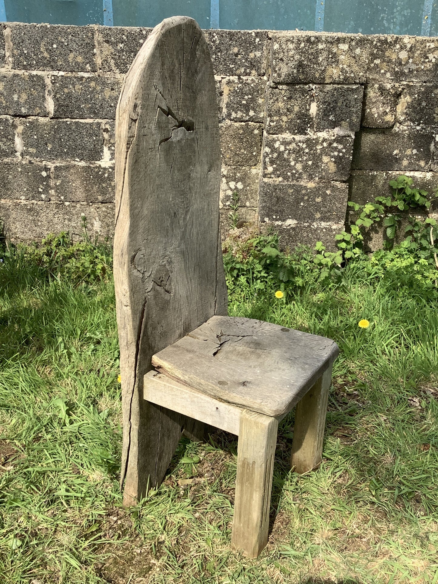 Tall Back Rustic Solid English Oak & Teak Garden Chair 4'3"H
