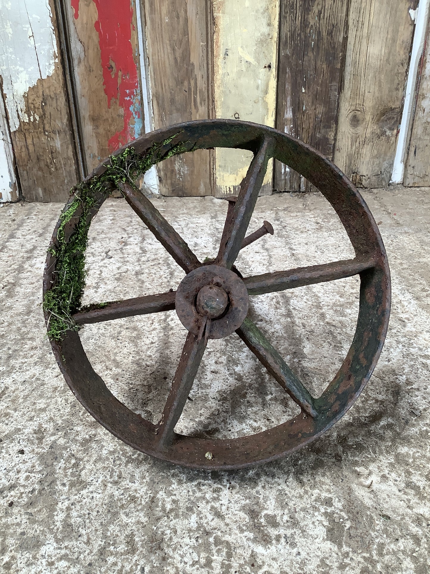 Old Cast Iron Metal 6 Spoke Machine Trolly Wheel