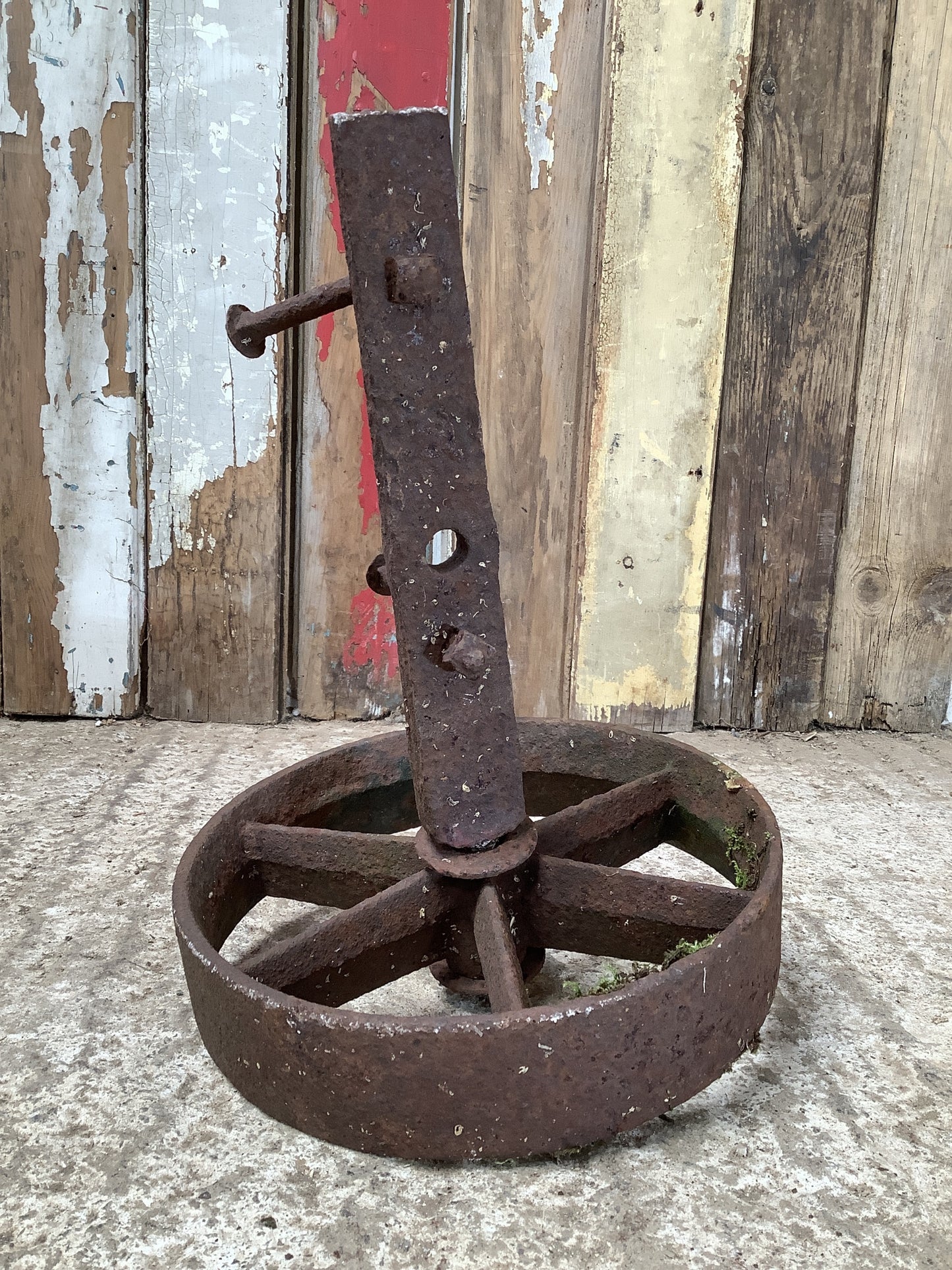 Old Cast Iron Metal 6 Spoke Machine Trolly Wheel