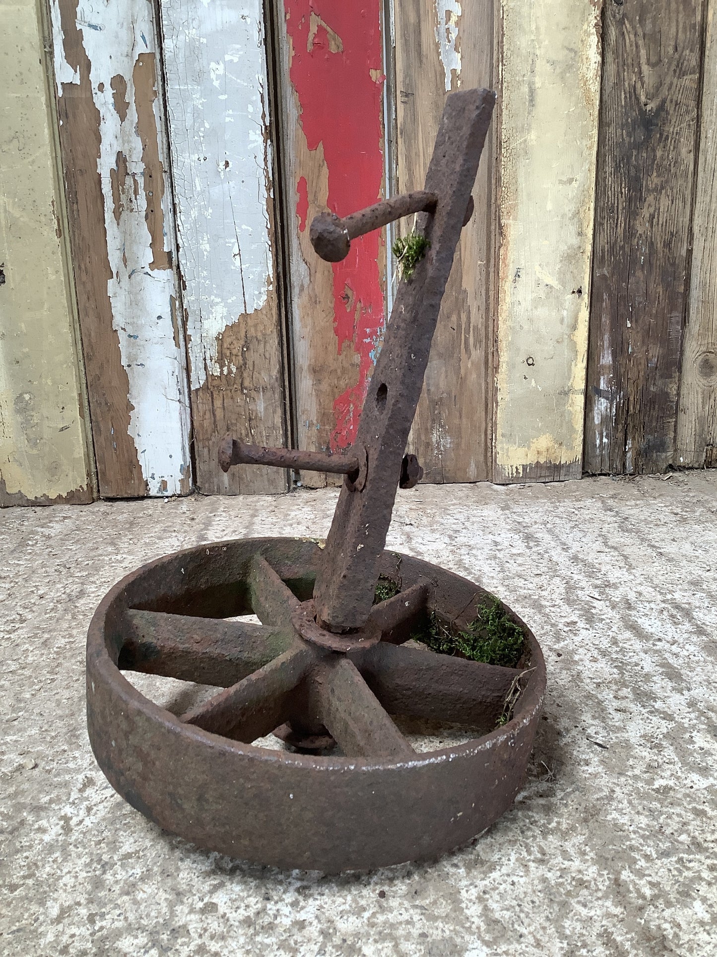 Old Cast Iron Metal 6 Spoke Machine Trolly Wheel