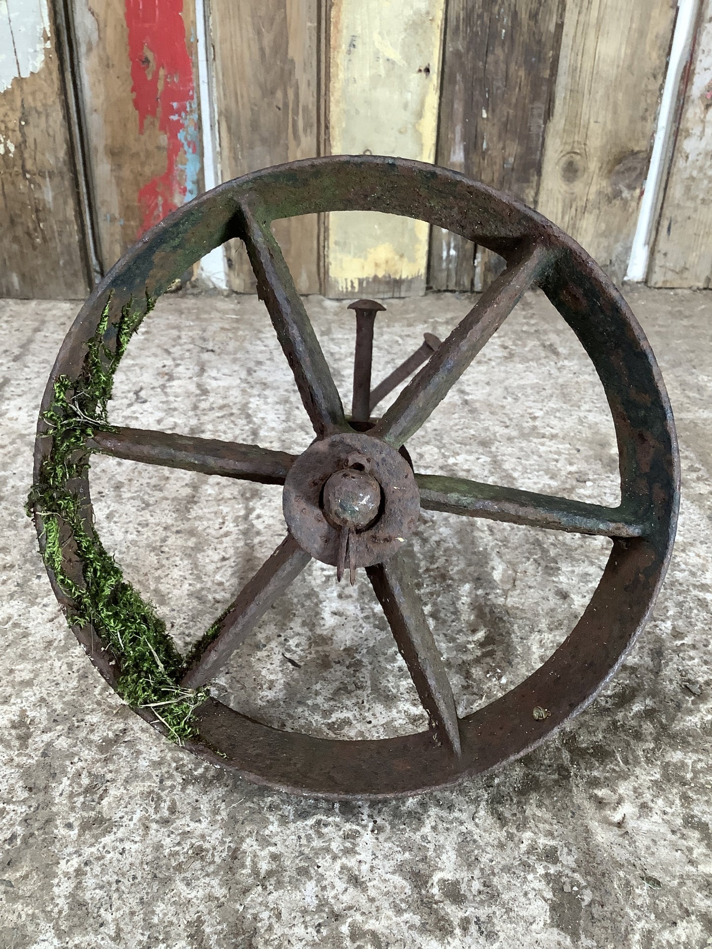 Old Cast Iron Metal 6 Spoke Machine Trolly Wheel