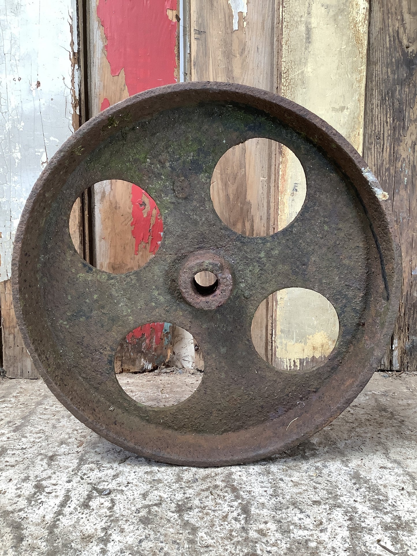 Old Cast Iron Metal 4 Hole Hen House Trolly Wheel