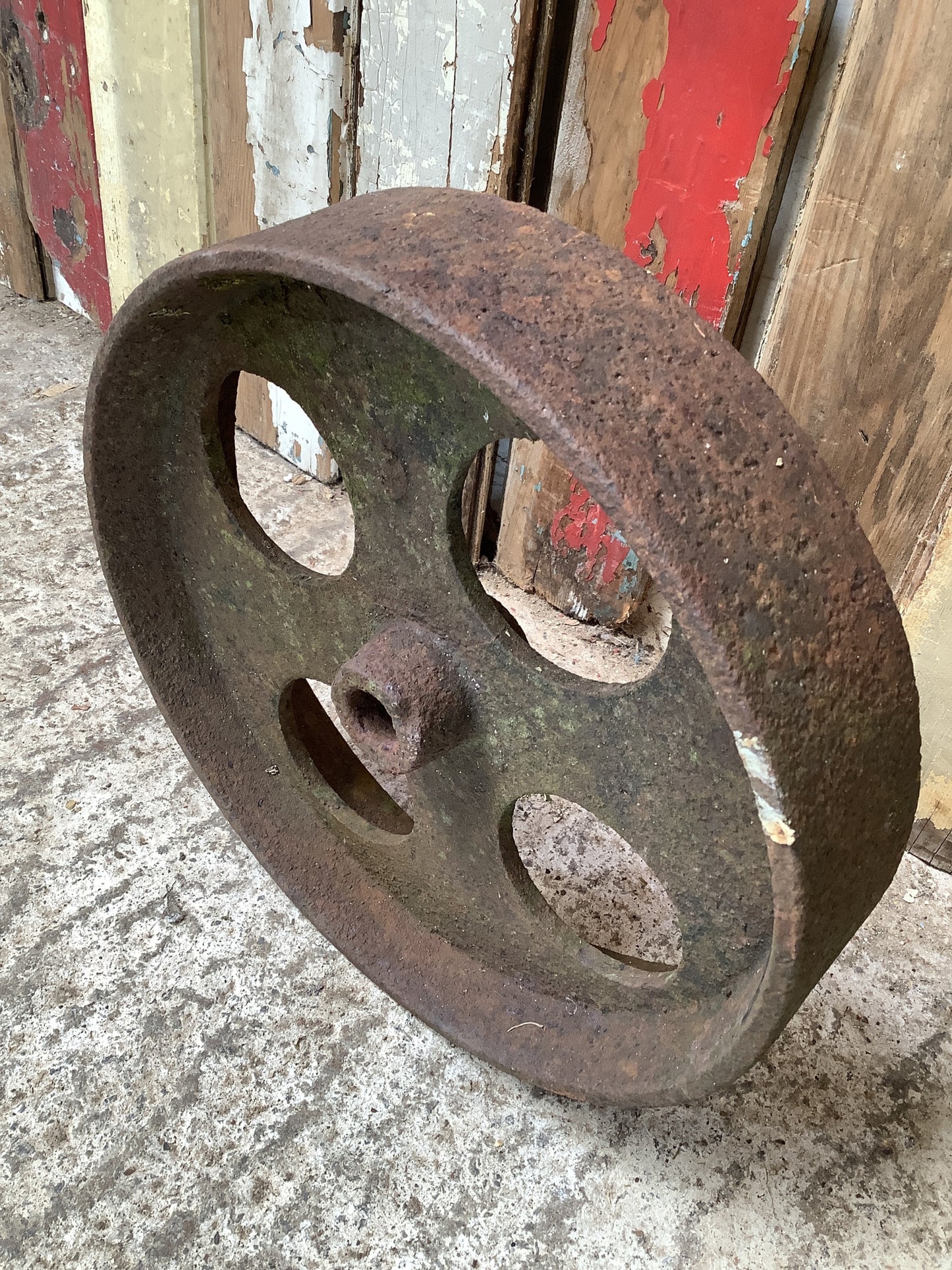 Old Cast Iron Metal 4 Hole Hen House Trolly Wheel