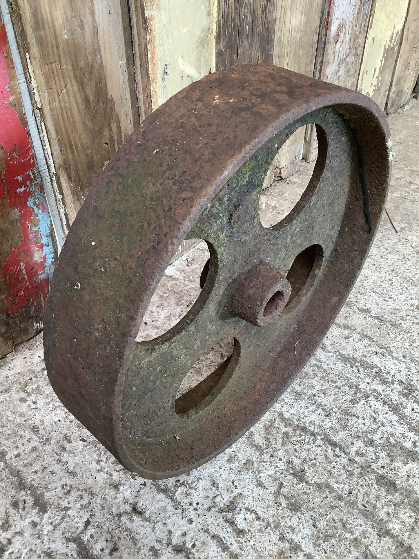 Old Cast Iron Metal 4 Hole Hen House Trolly Wheel