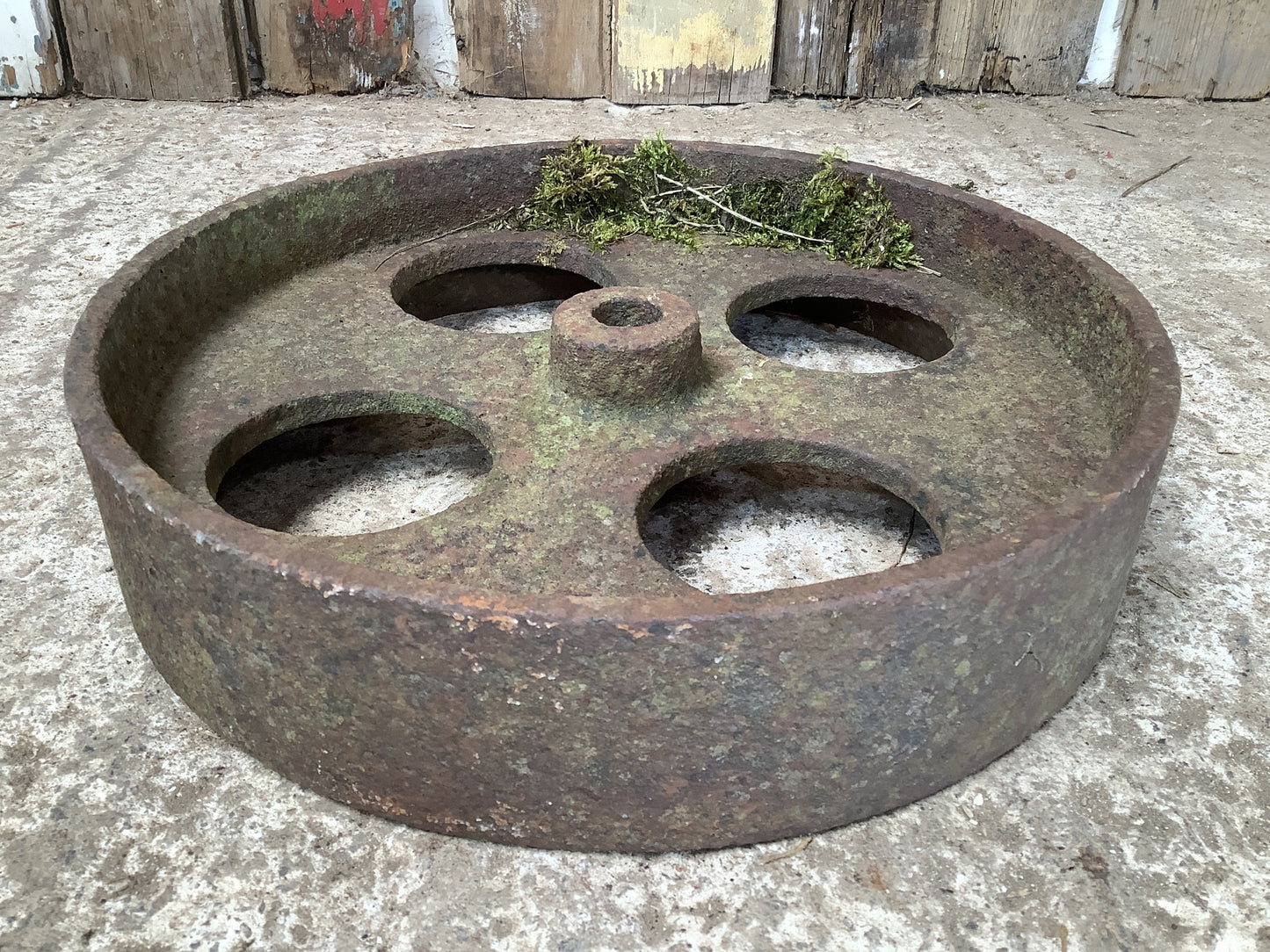 Old Cast Iron Metal 4 Hole Hen House Trolly Wheel