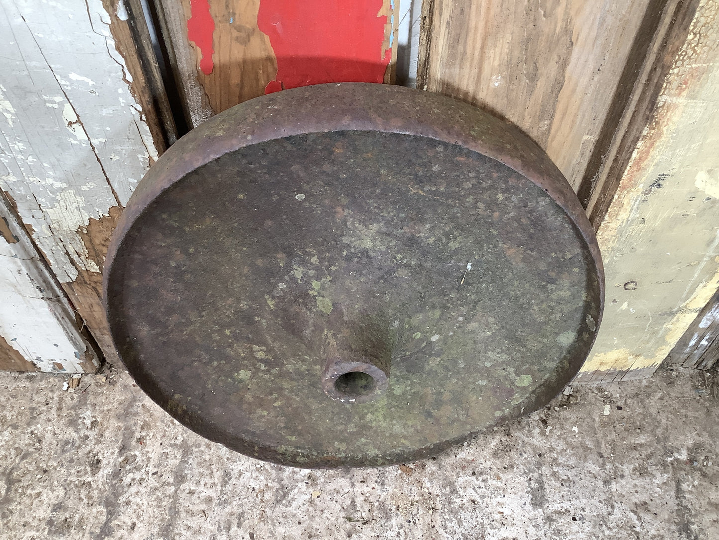 Old Cast Iron Metal Solid Centre Machine Trolly Wheel