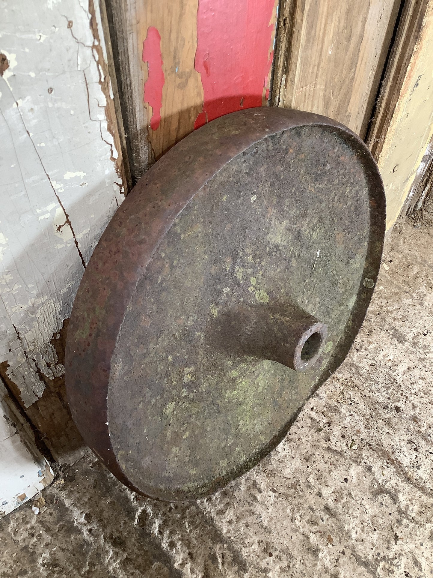 Old Cast Iron Metal Solid Centre Machine Trolly Wheel