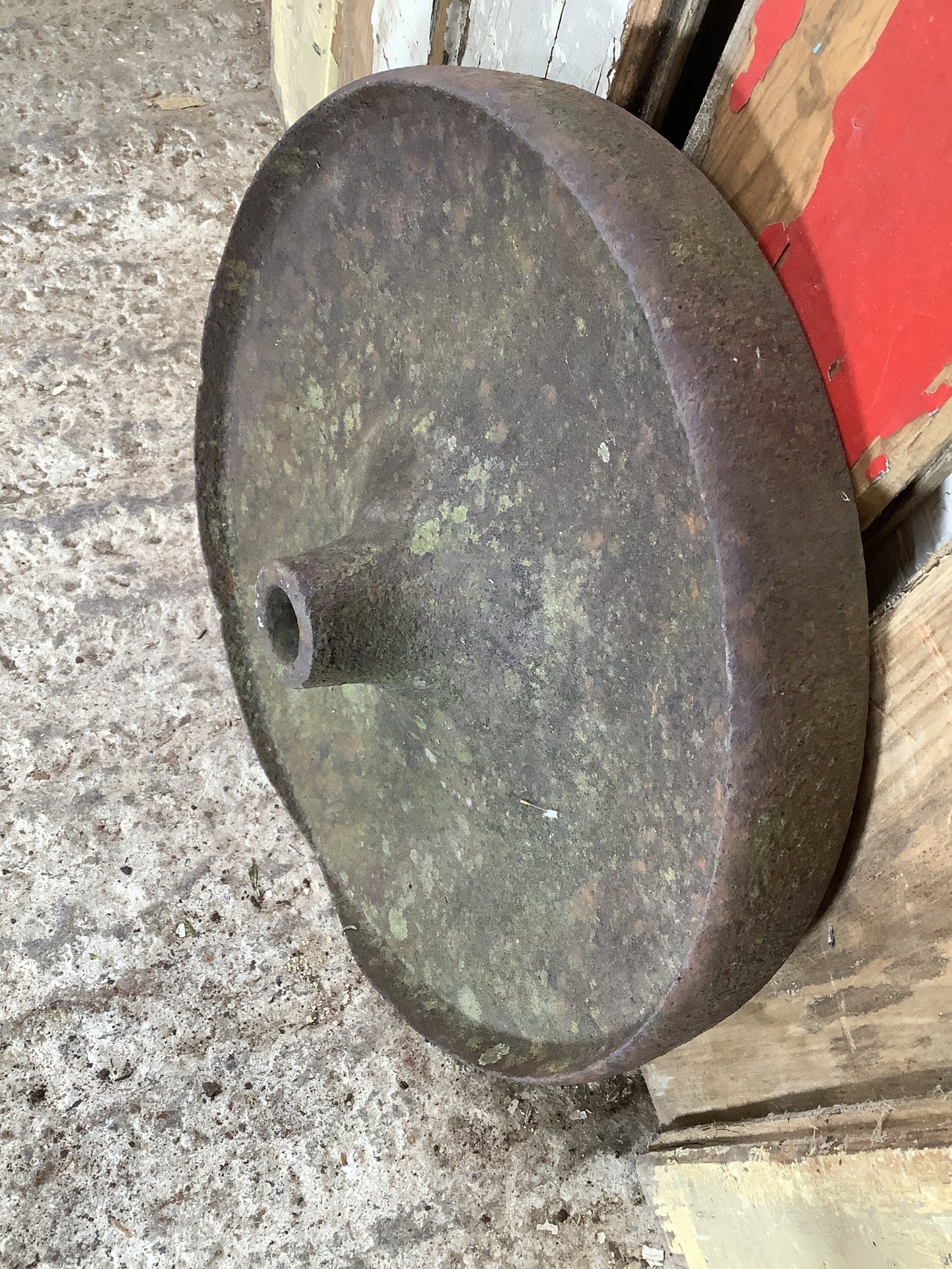 Old Cast Iron Metal Solid Centre Machine Trolly Wheel