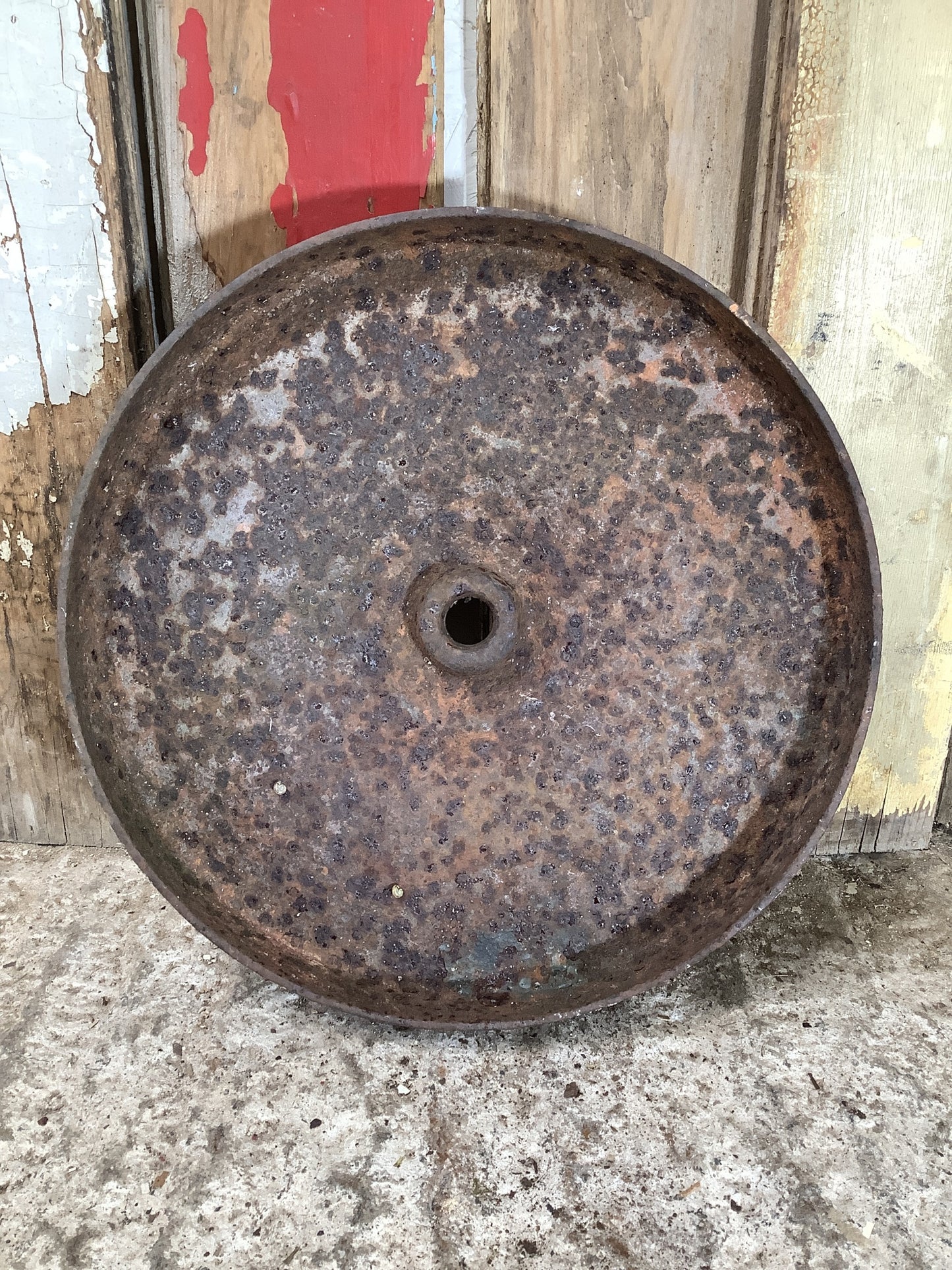 Old Cast Iron Metal Solid Centre Machine Trolly Wheel