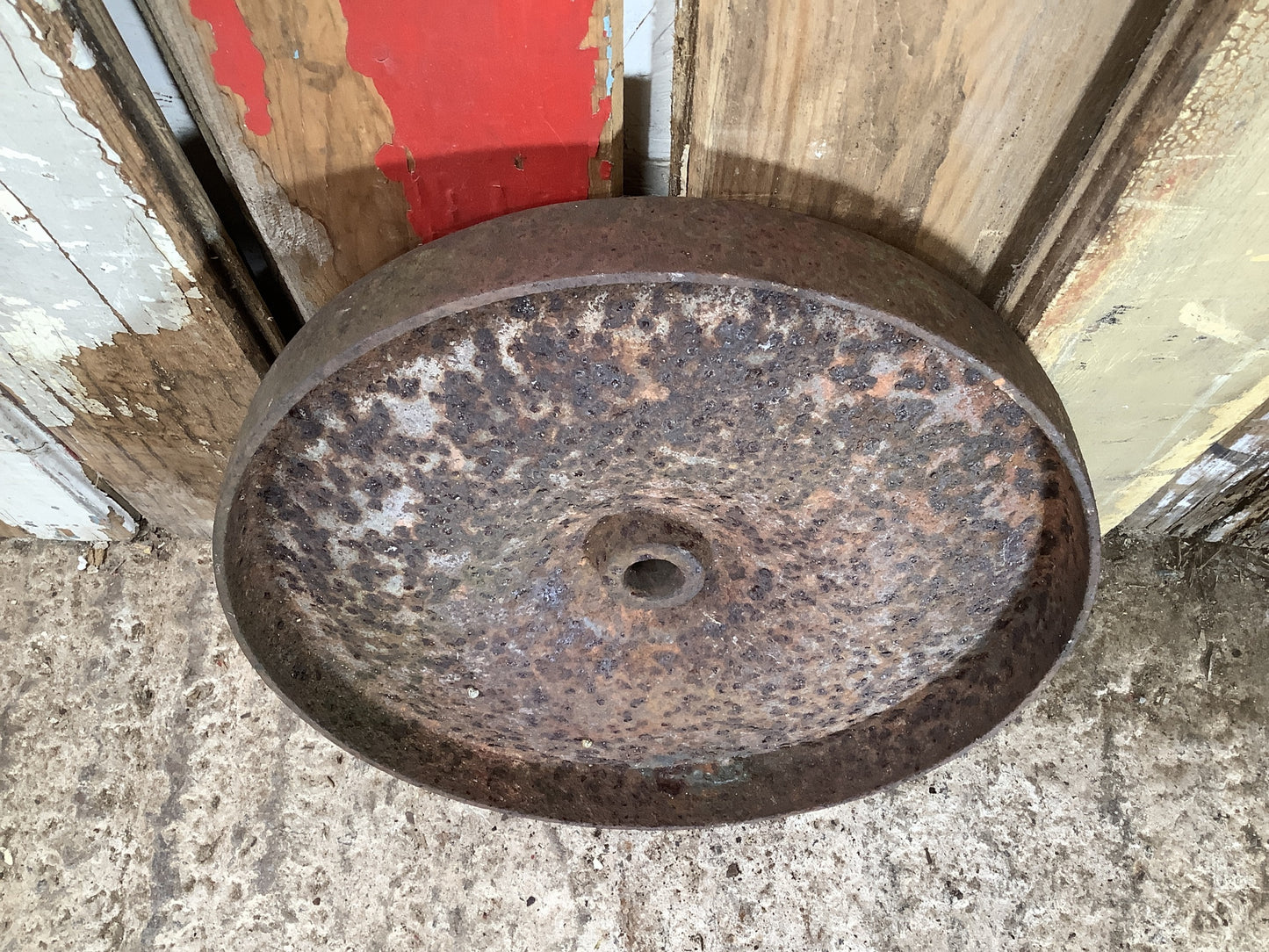 Old Cast Iron Metal Solid Centre Machine Trolly Wheel