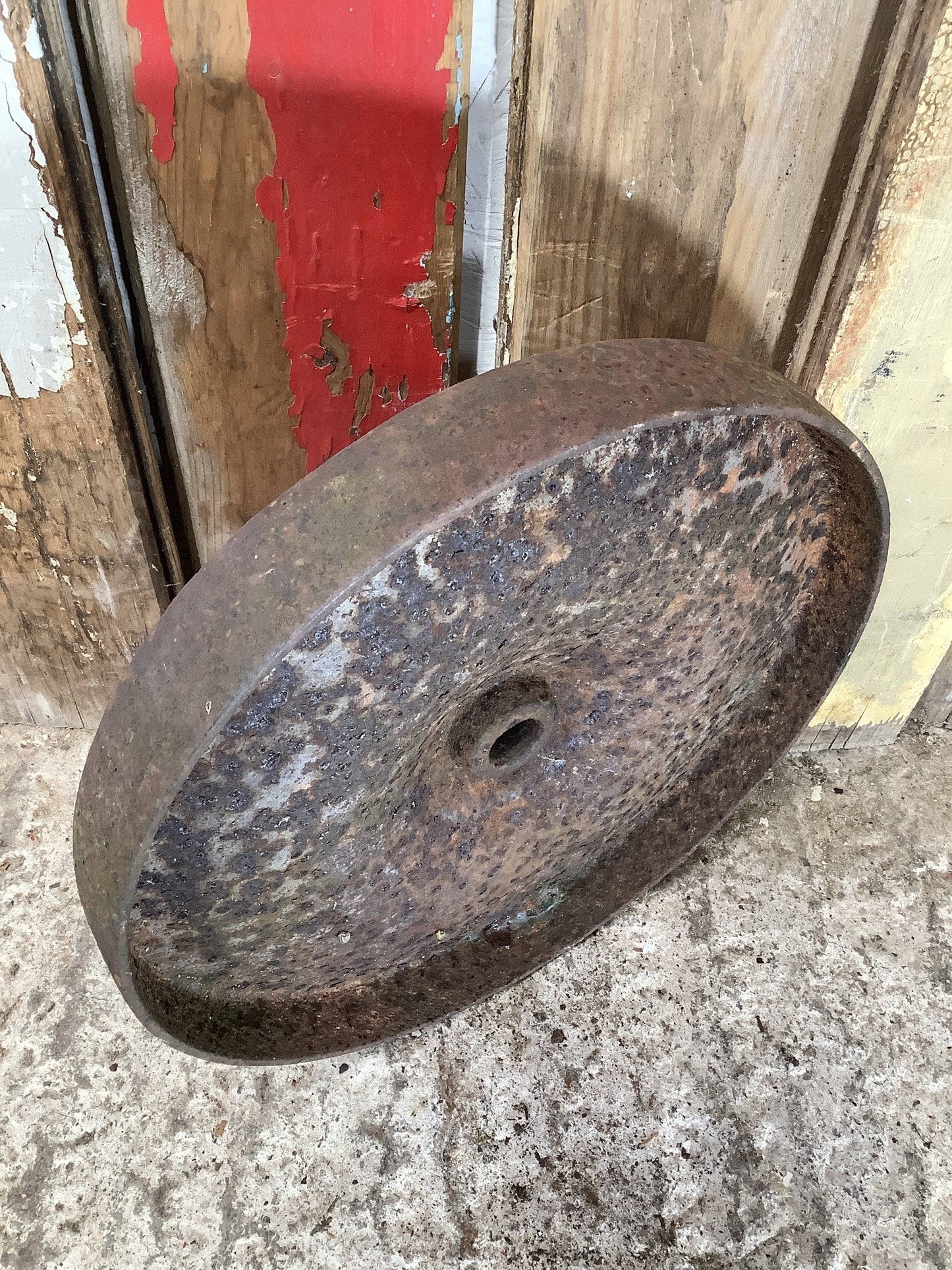 Old Cast Iron Metal Solid Centre Machine Trolly Wheel