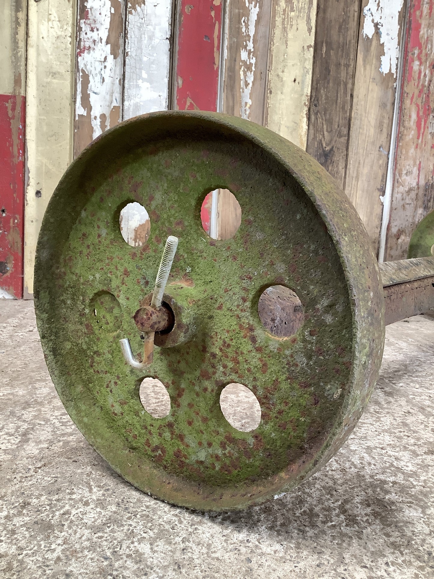 Old Cast Iron Metal 6 Hole Centres Hen House Trolly Wheels