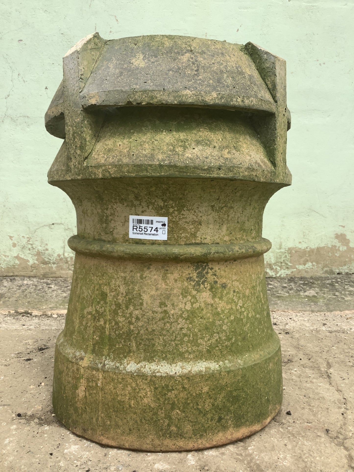 1'4"H Old Short Clay Buff Yellow Louver Chimney Pot Garden Planter