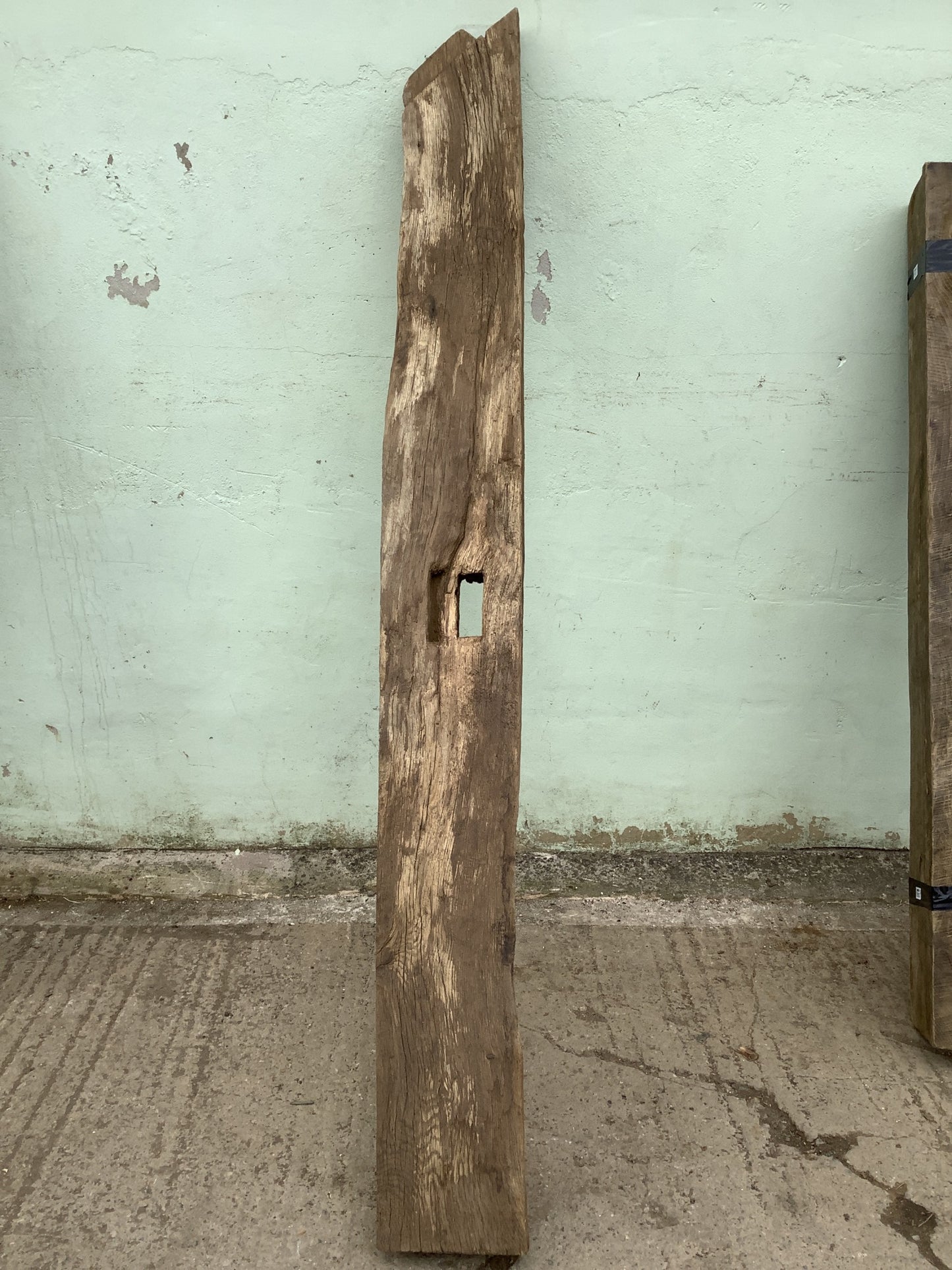 7'11" Long Old Solid English Oak Reclaimed Seasoned Fireplace Beam Post
