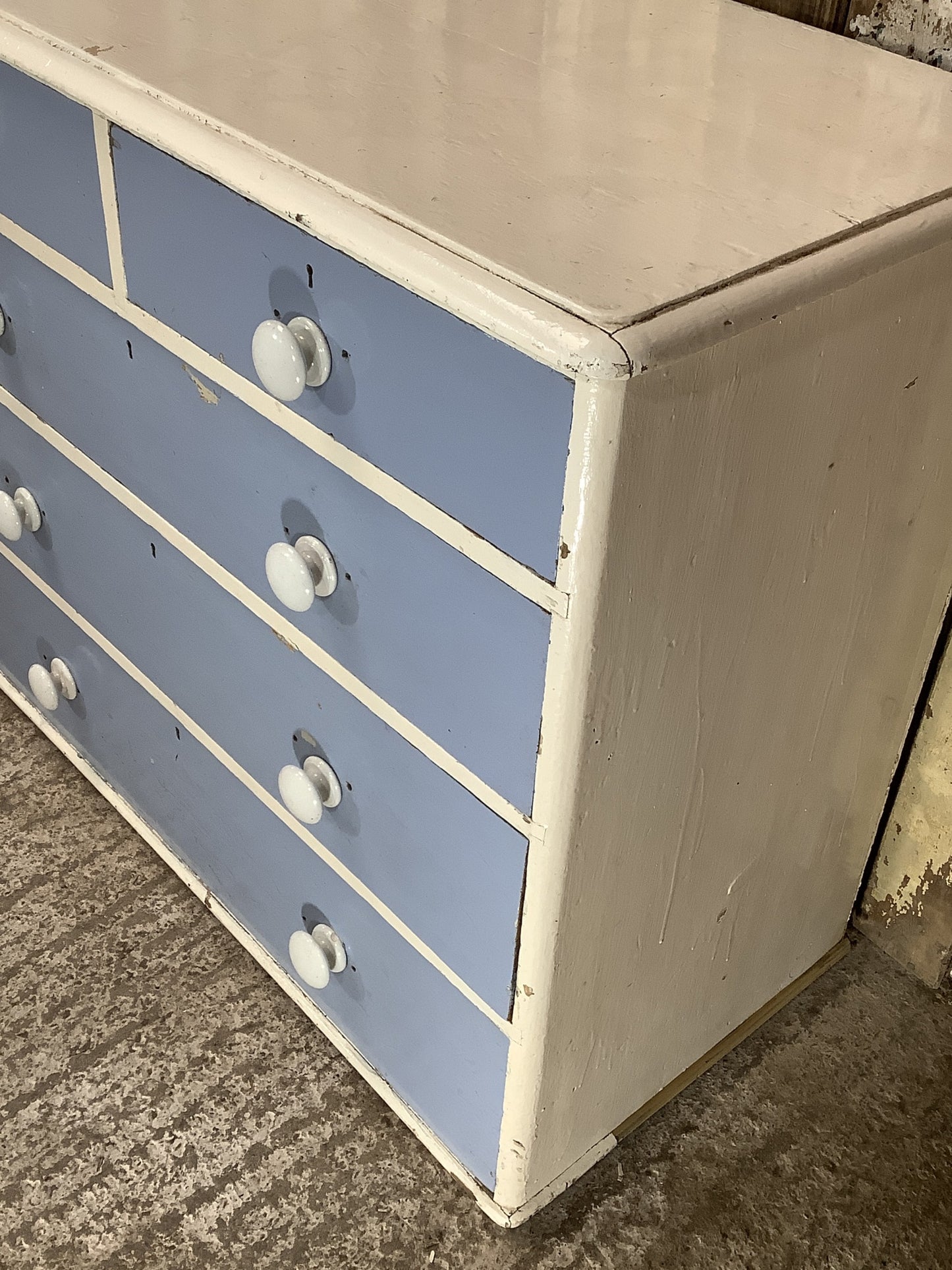 Victorian Blue & White Painted Pine 2 Over 3 Chest of Drawers 2'9"H 3'3" W