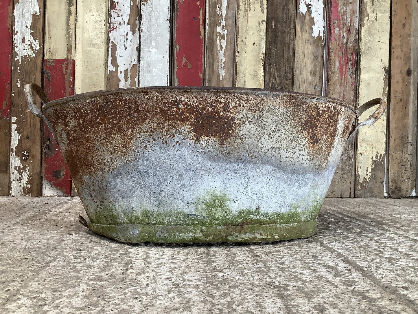 Old Galvanized Rusty Vintage Wash Tub Garden Planter 10"H