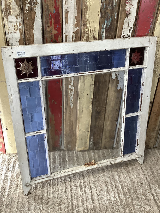 Old Sash Window With Star Glass Pine Frame